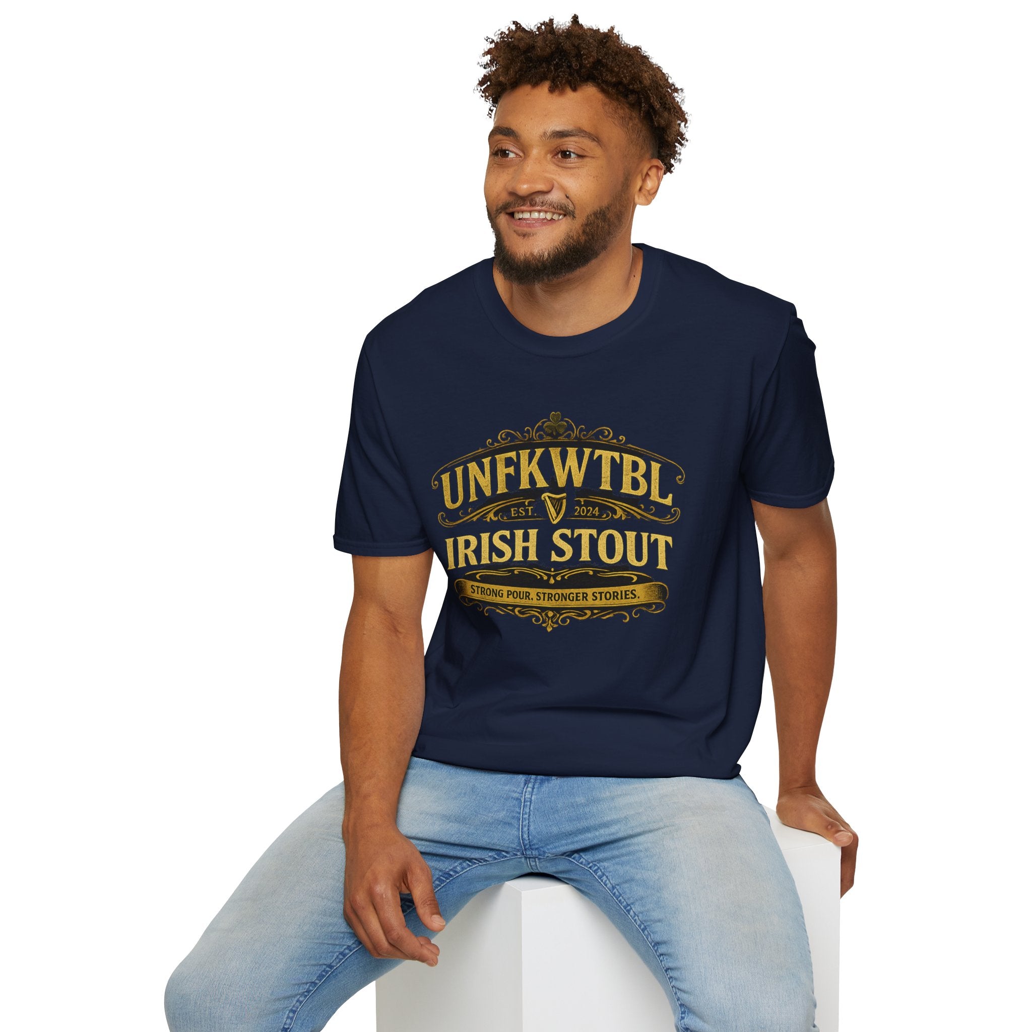 Irish Stout Beer T-Shirt — 'UNFKWTBI' Vintage Pub Logo