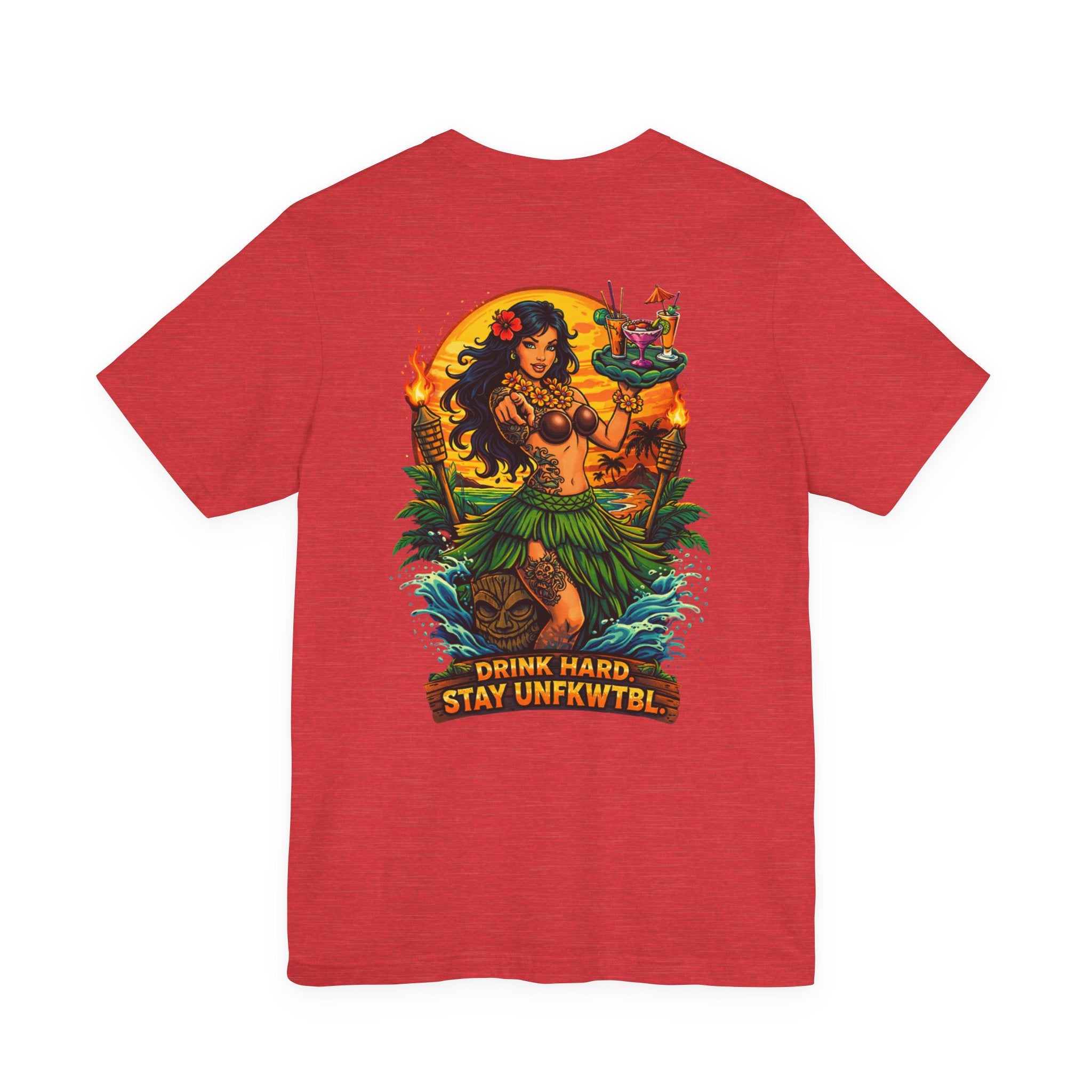 Hawaiian Hula Mermaid T‑Shirt — "Drink Hard Stay Unfwktbl" Tropical Bar Tee