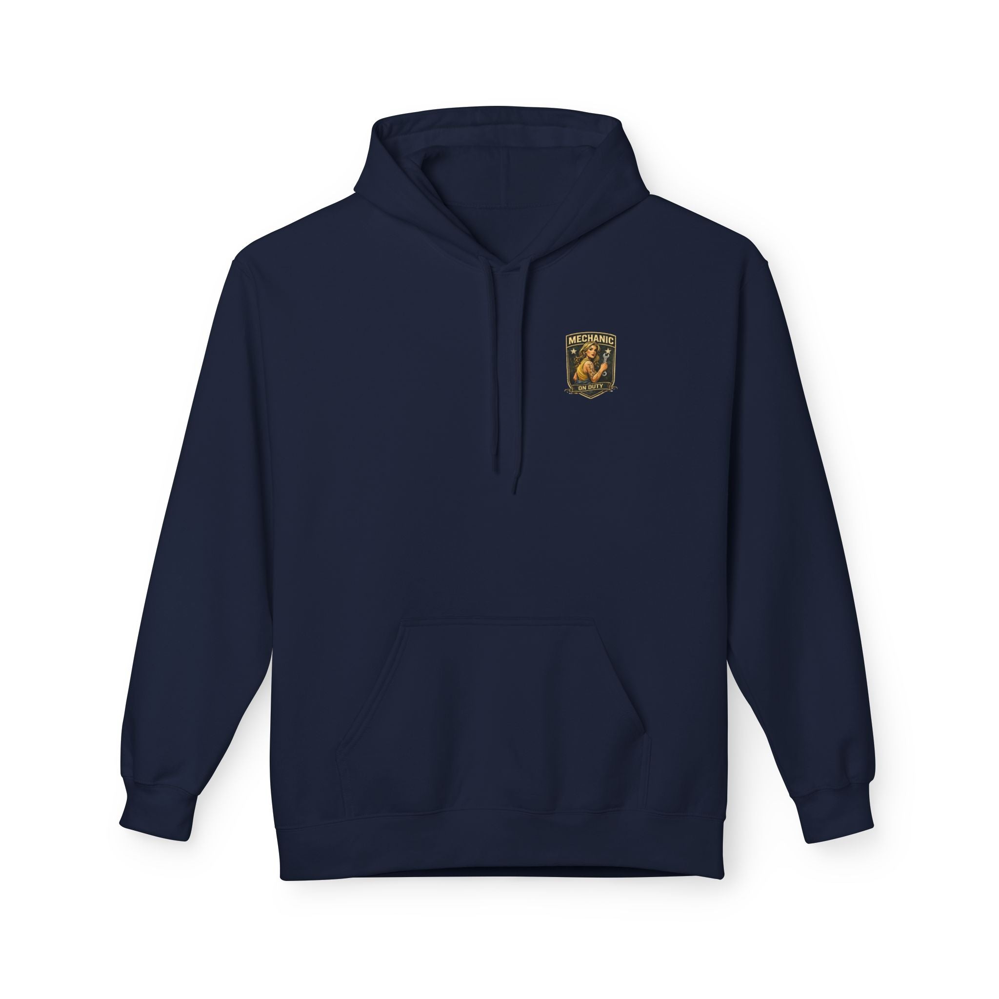 Vintage Pin-Up Motorcycle Hoodie — "Built Different" Garage Logo