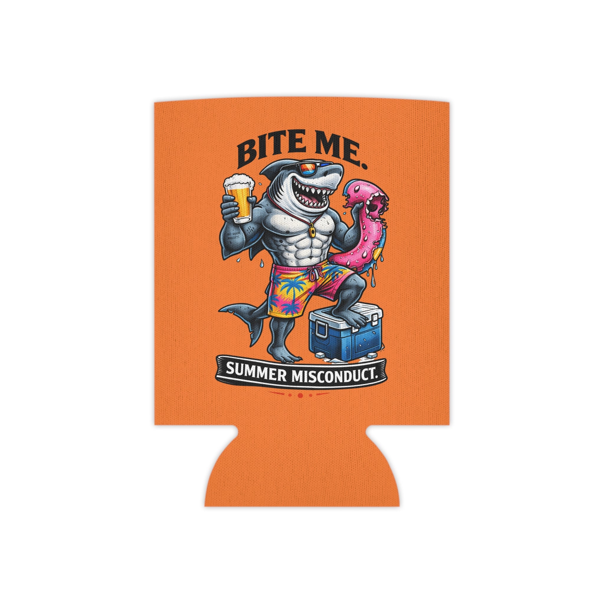 Can Cooler - 'Bite Me' Shark & 'Stay Cold' Retro Beer Koozie (Summer Misconduct)