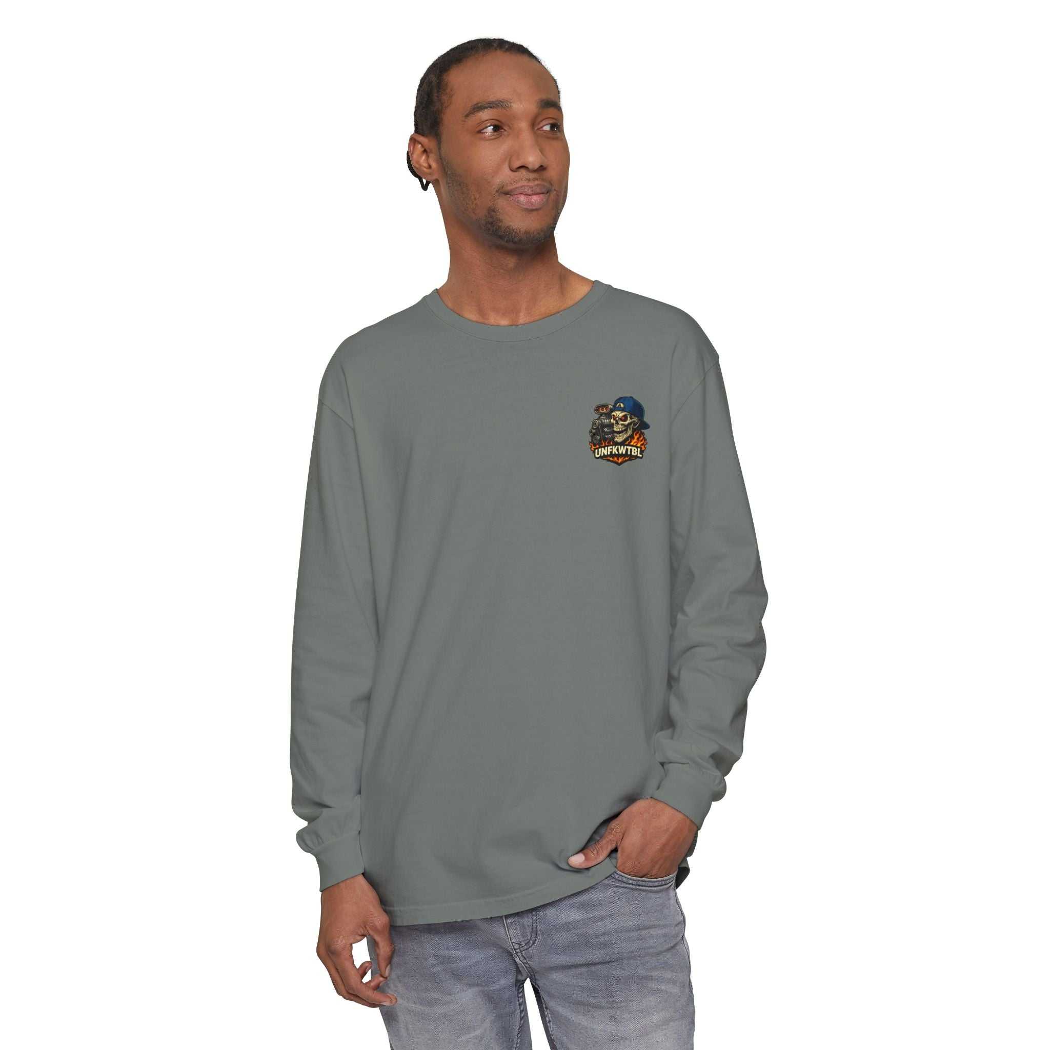 Still Burnin' Rubber Long Sleeve Tee — Retro Skull Muscle Car Graphic