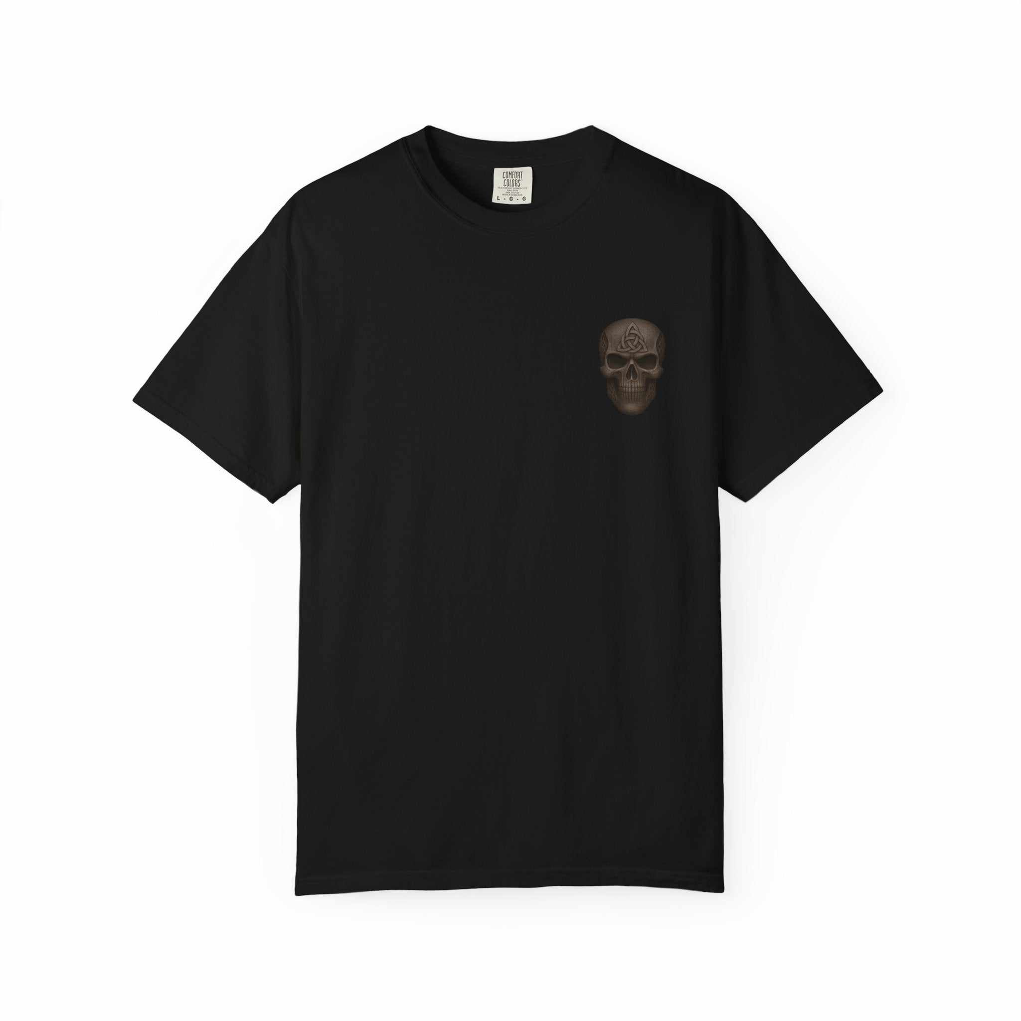 Black vintage-inspired patriotic T-shirt with subtle skull graphic, casual unisex fit, perfect for Americana celebrations.