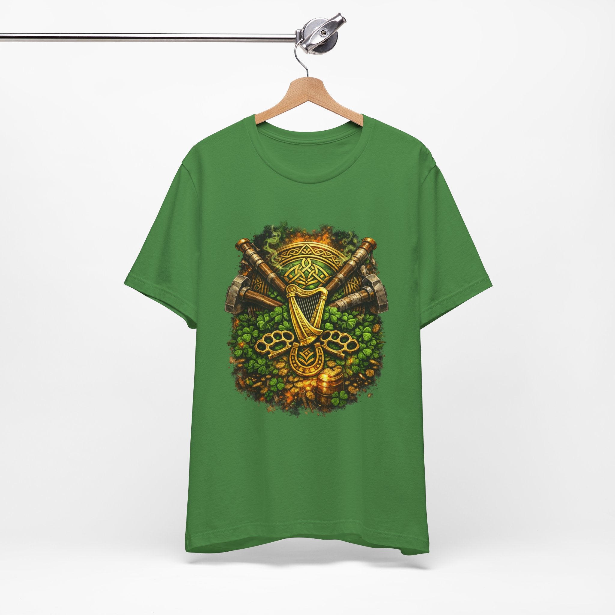 Celtic Harp & Axes T-Shirt — Irish Viking Shamrock Design