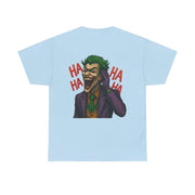Light blue UNFKWTBL JOKER t-shirt with Joker laughing graphic and "HA HA HA" text on the back