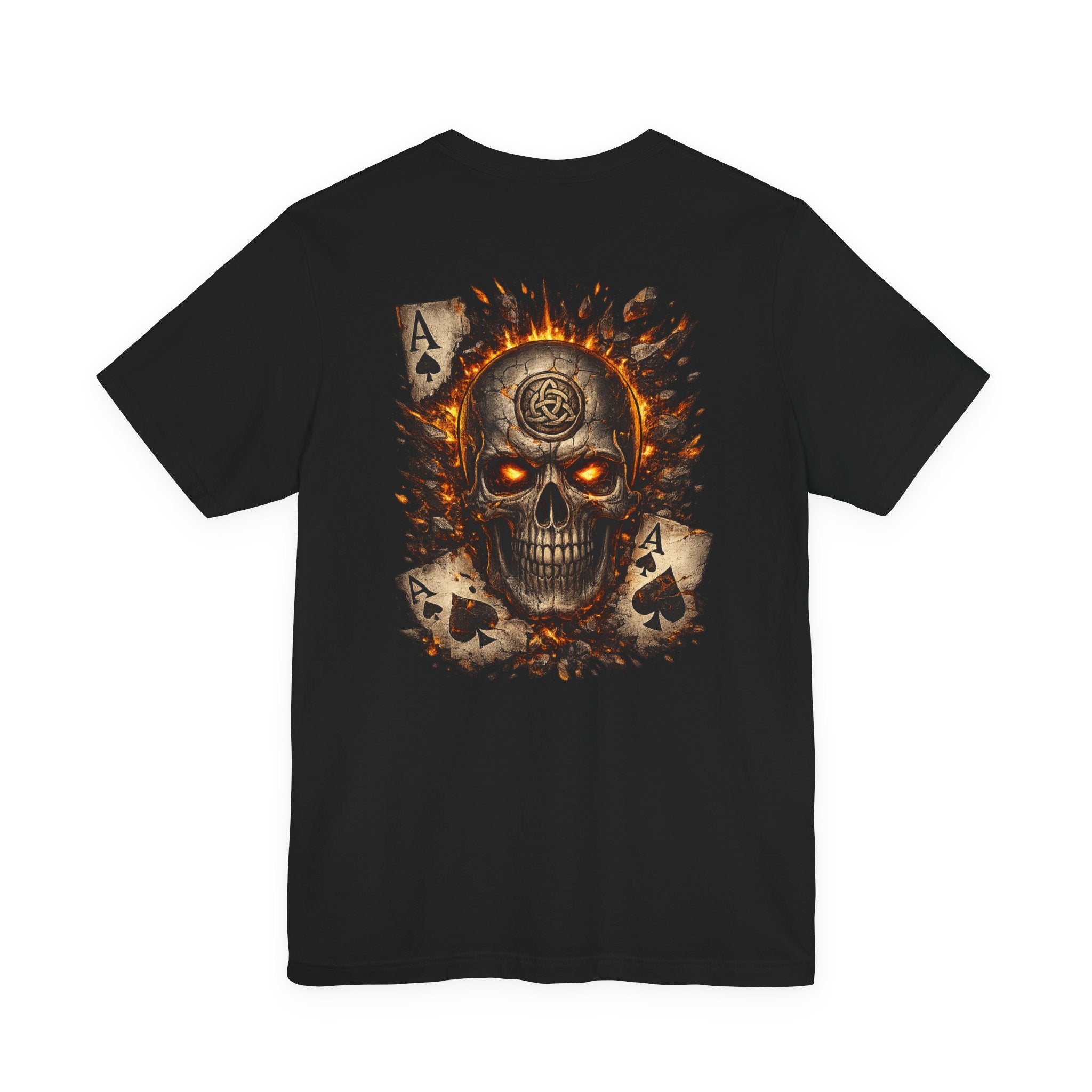 Skull & Flaming Cards Graphic Tee — Poker Skull Short Sleeve T-Shirt