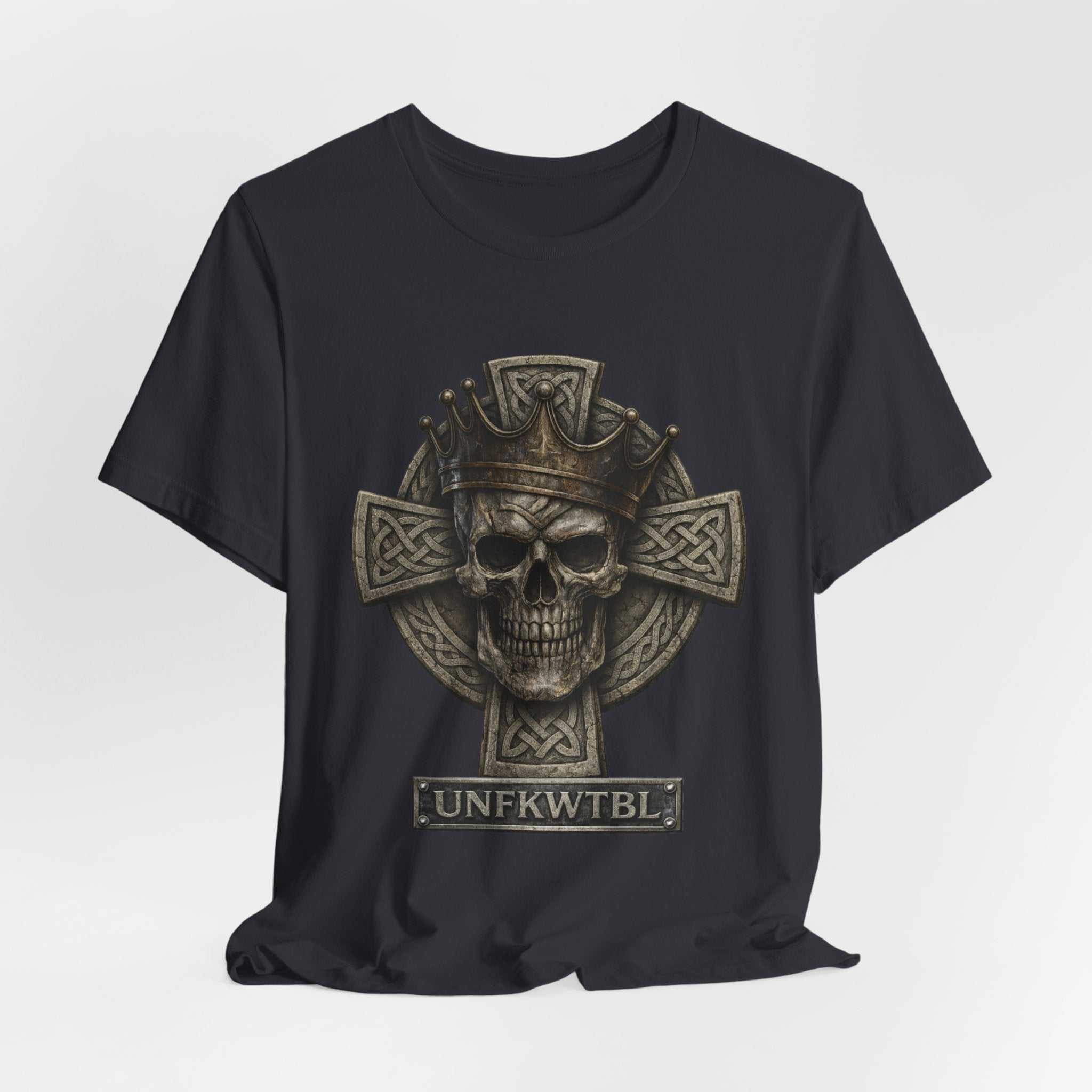 Skull & Celtic Cross Tee — 'UNFKWTBL' Gothic Biker Shirt