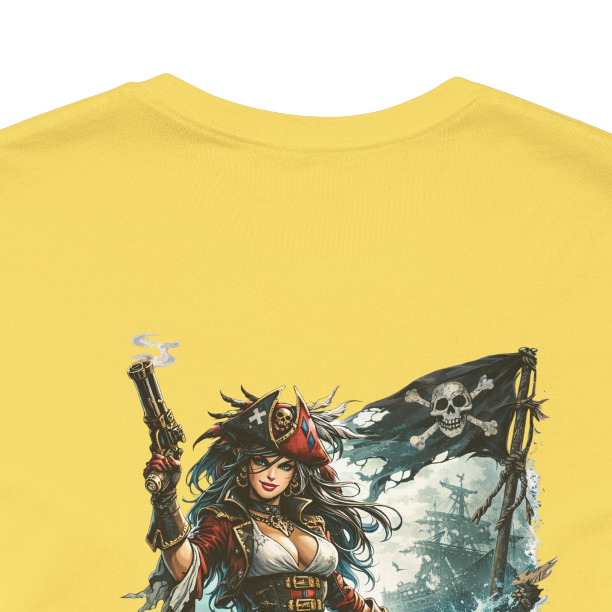 She Doesn't Ask Warrior Woman Graphic Tee — Fierce Pirate/Viking Adventure Shirt