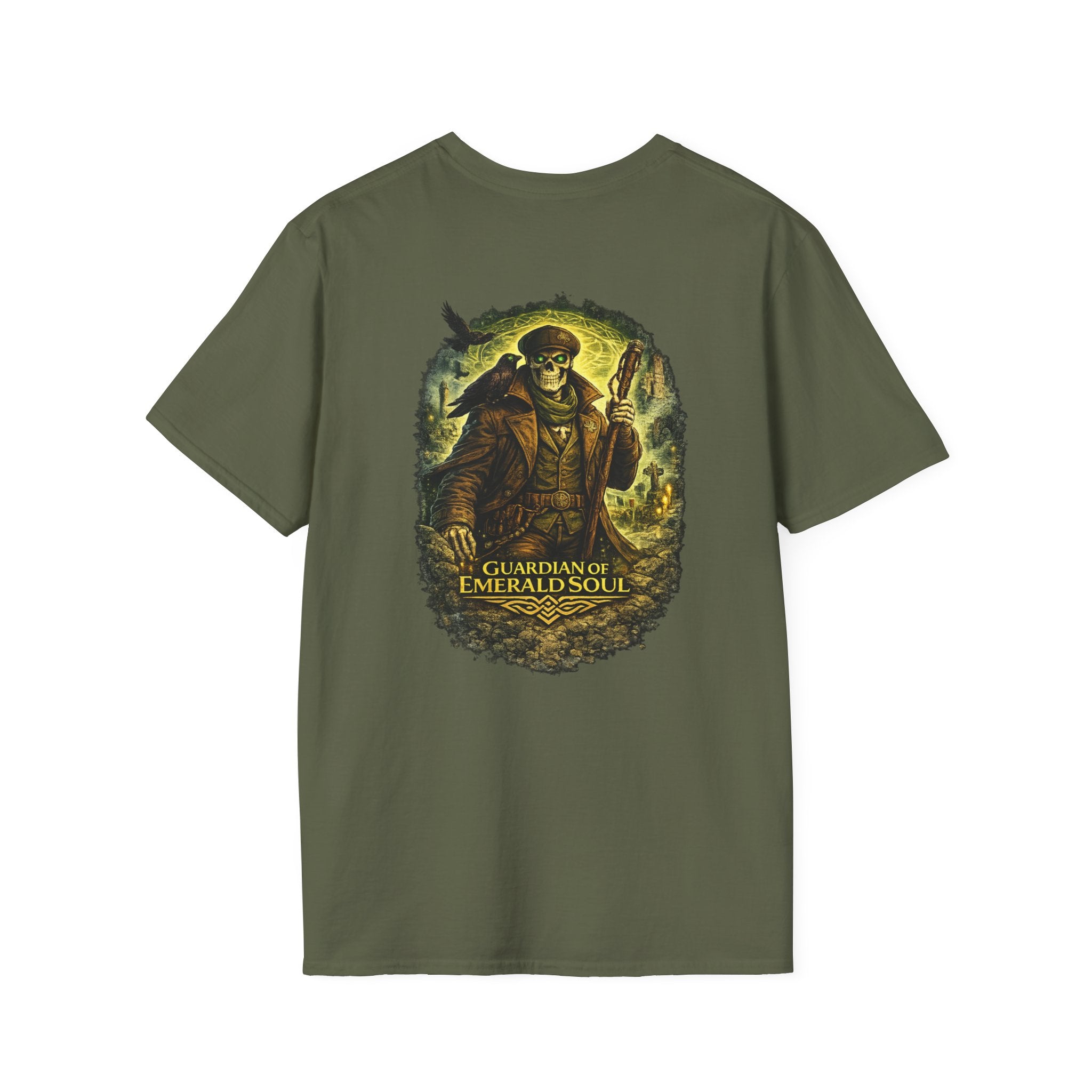 Guardian of the Emerald Soul T-Shirt — Fantasy Skeleton Adventurer Graphic Tee