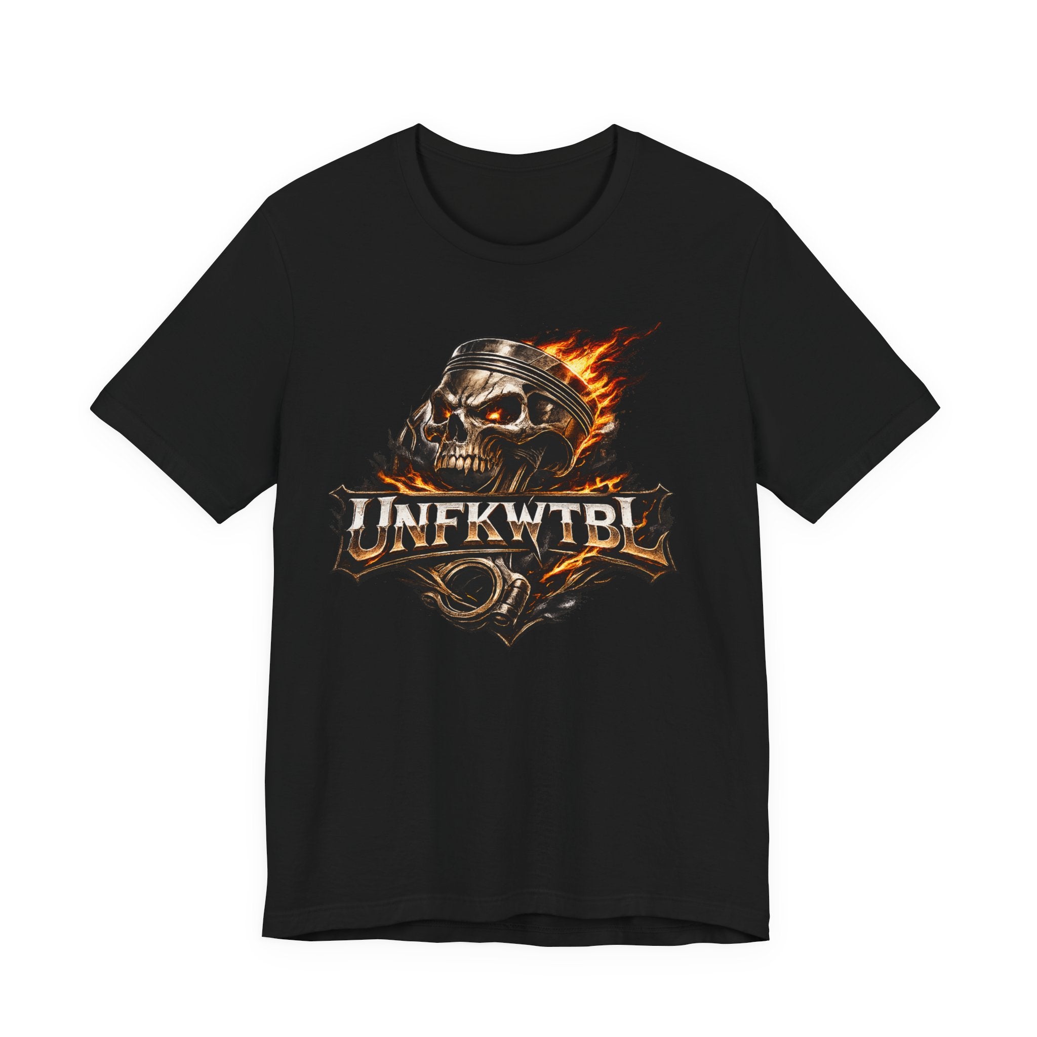 Flaming Skull "UNFKWTBL" Graphic Tee - Edgy Biker Rock T-Shirt