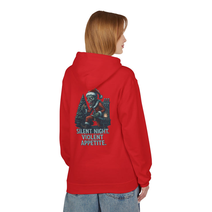 Festive Unisex Fleece Hoodie - "Silent Night, Violent Appetite"