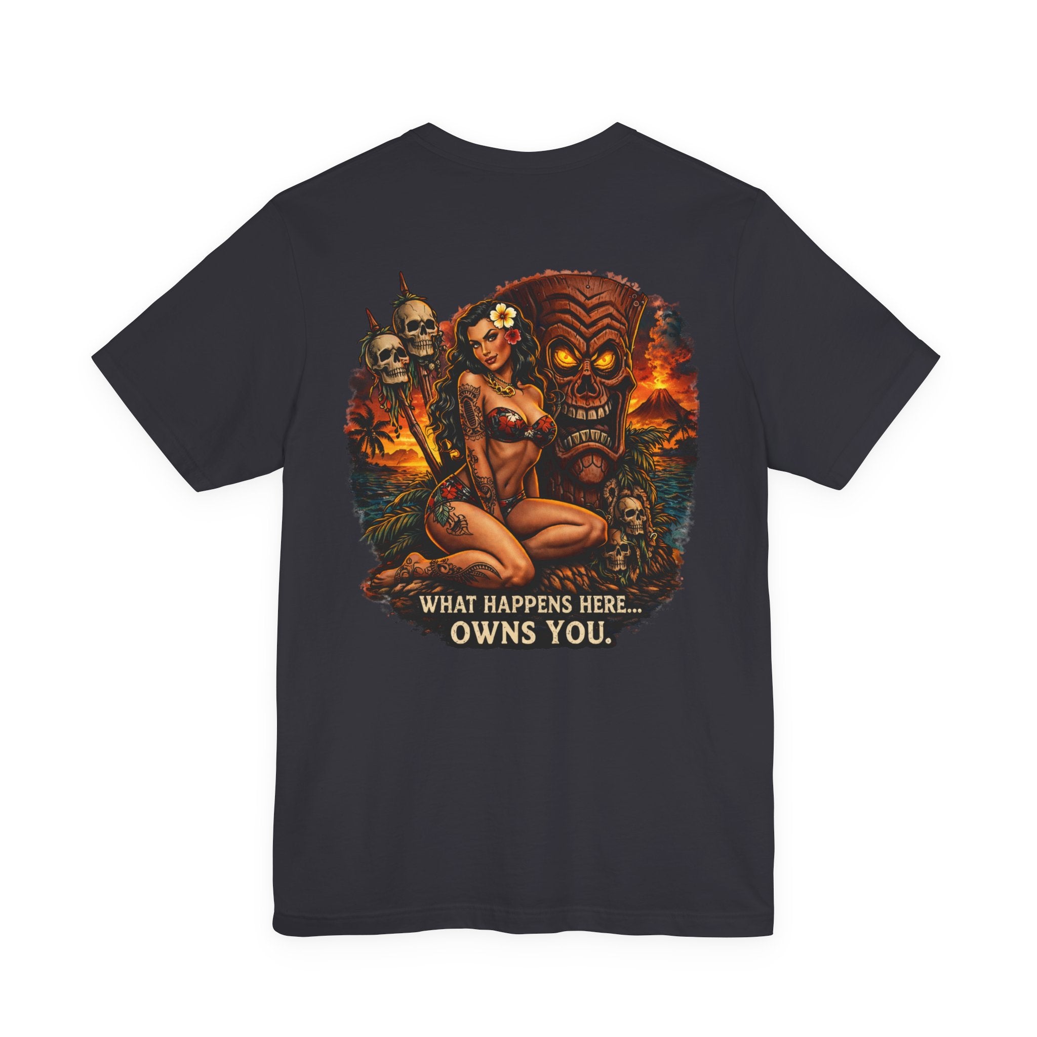 Tiki Horror Tee - "What Happens Here... Owns You" Graphic T-Shirt