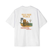 Men's Heavy Oversized Tee white with "Rule Your Peace" graphic, relaxed fit cotton streetwear shirt