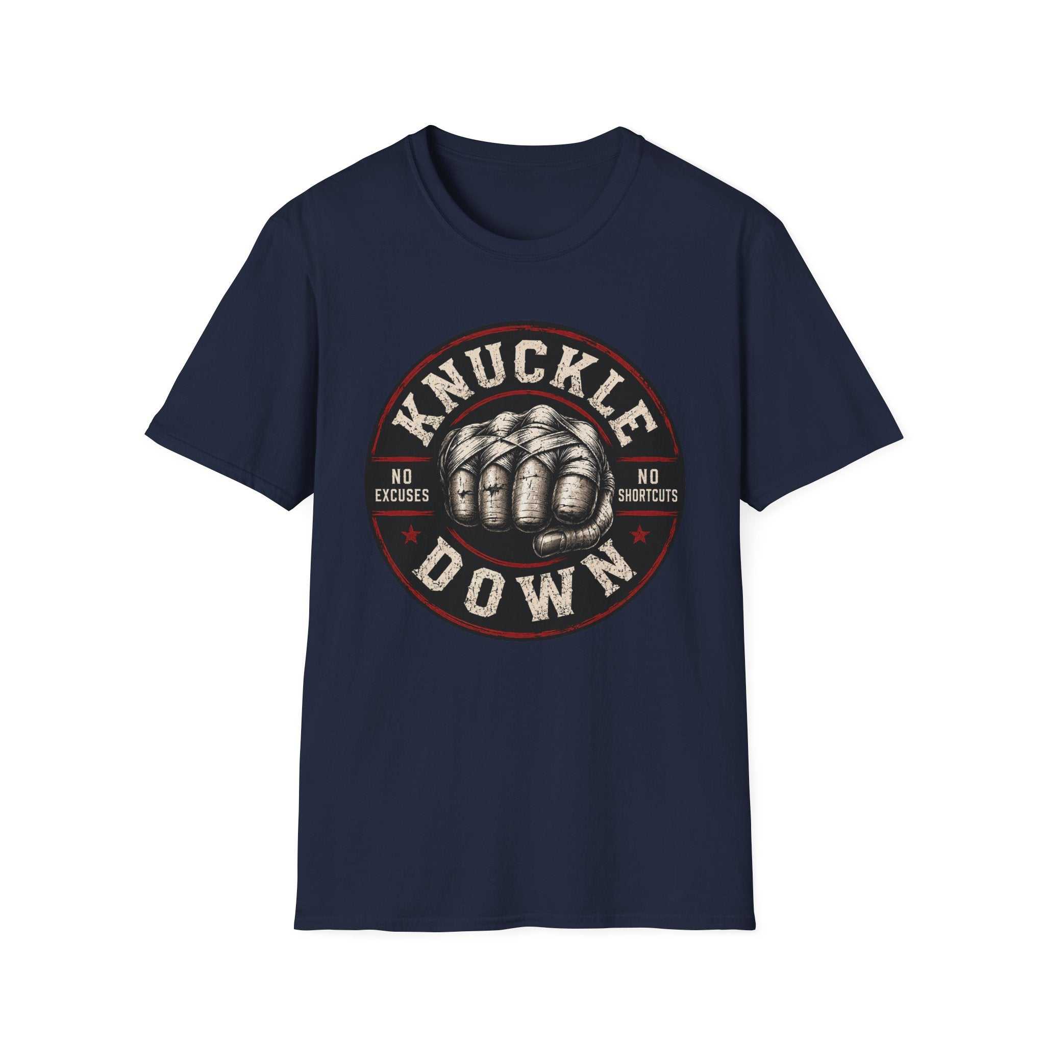 T-Shirt — Knuckle Down Vintage Fist Design (No Excuses, No Shortcuts)