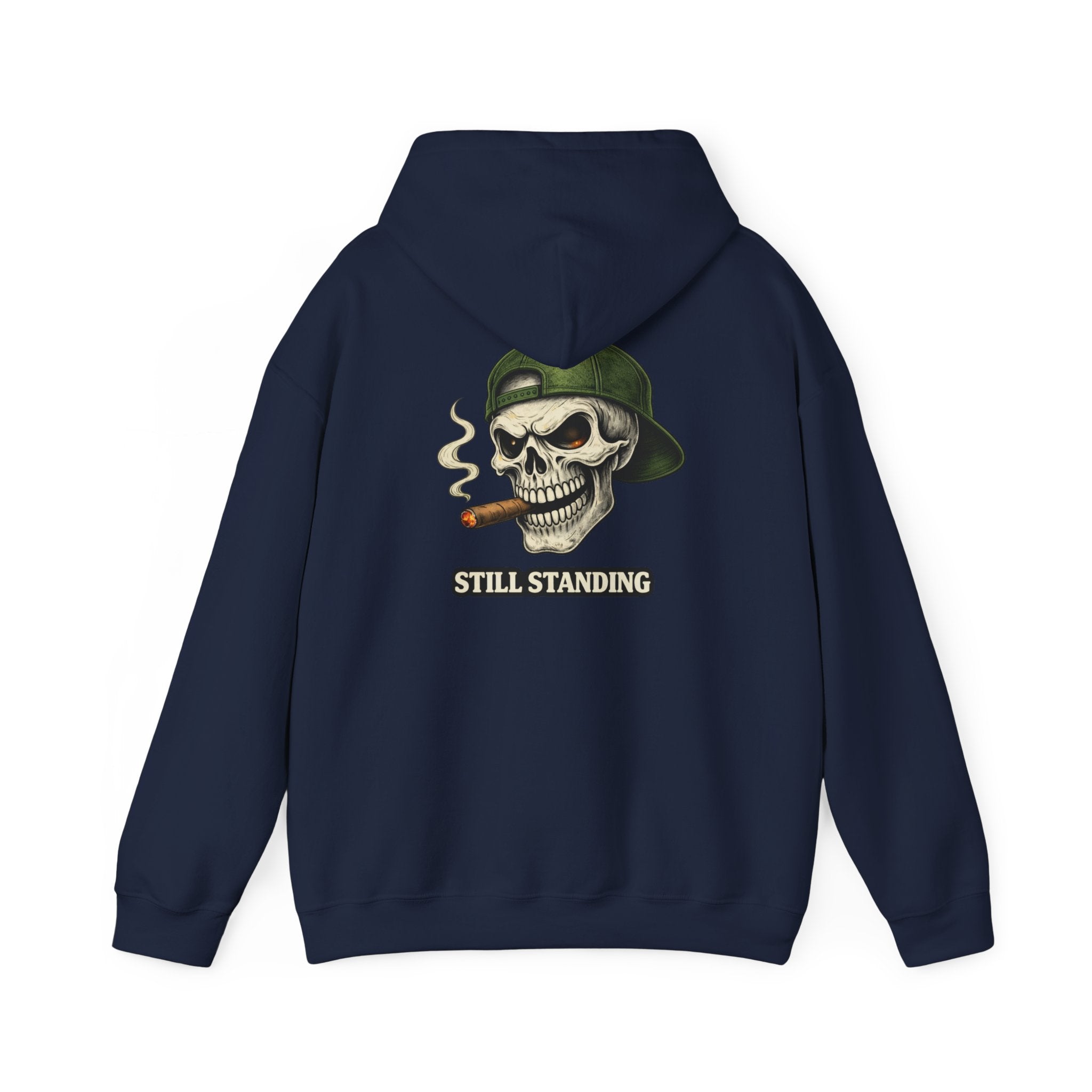 Still Standing Skull Hoodie — Vintage Military Skeleton Smoking Cigar Sweatshirt