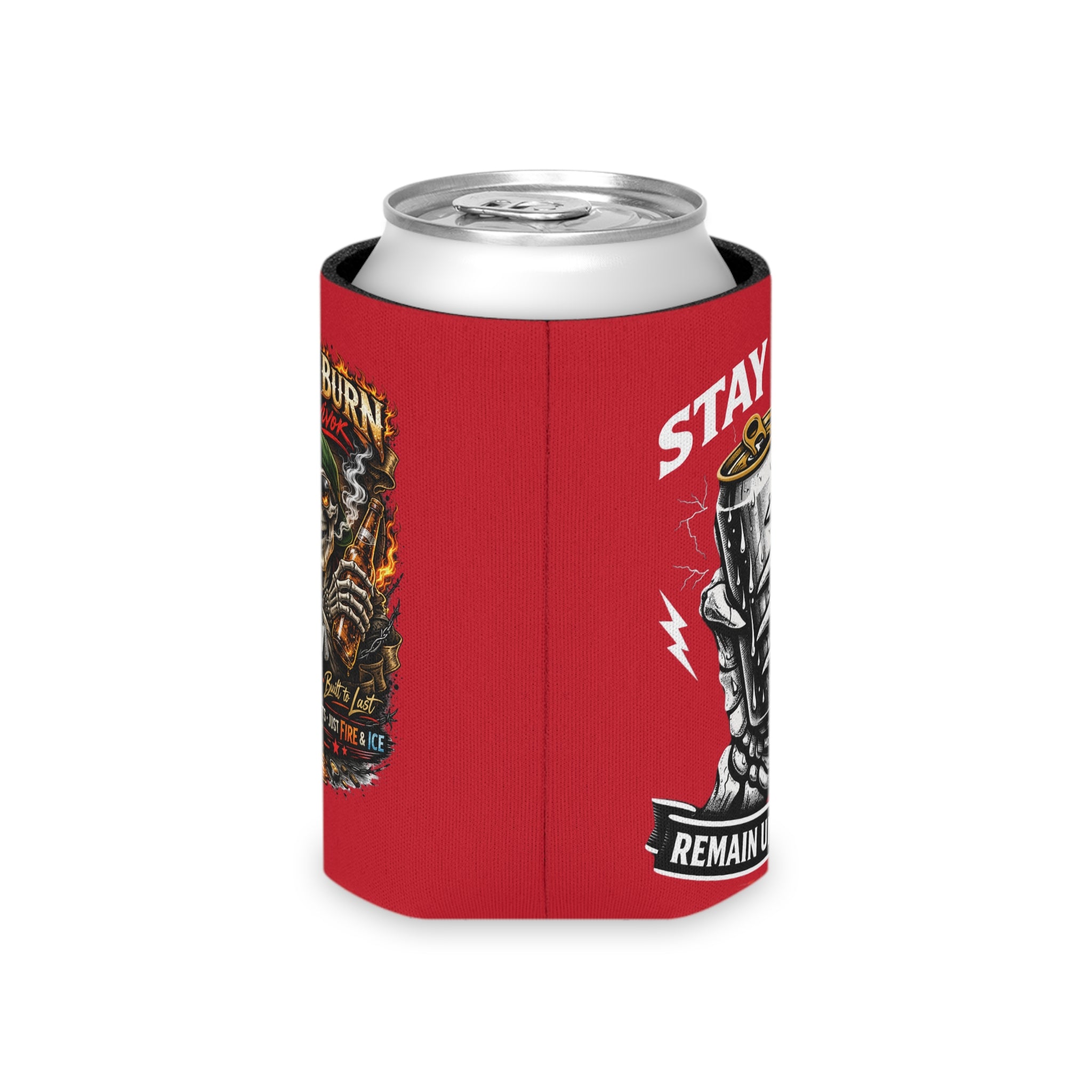 Can Cooler - "Stay Cold" Skeleton Beer Koozie (Slow Burn Survivor Vintage Skull Design)