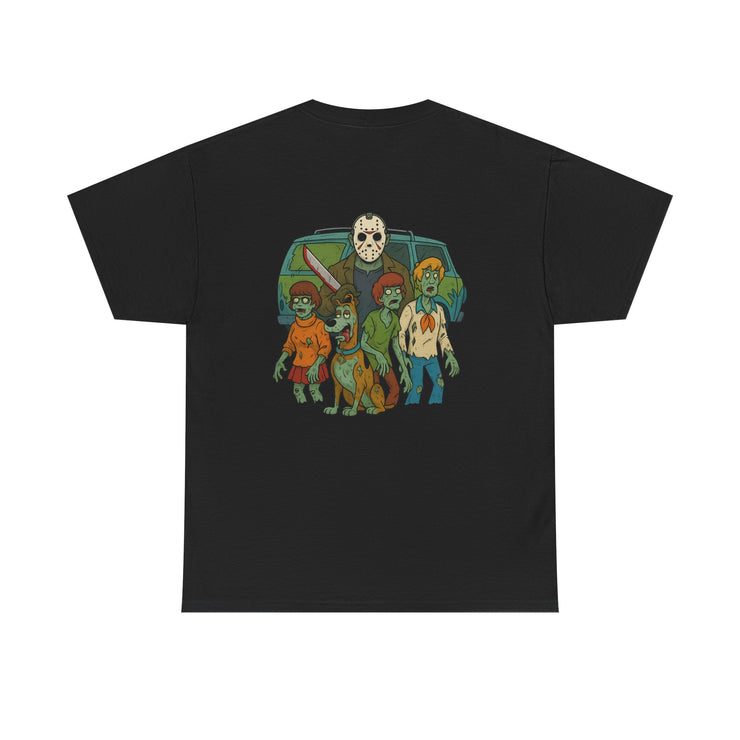 T-Shirt with Jason Voorhees Hanging with Mystery Crew Design