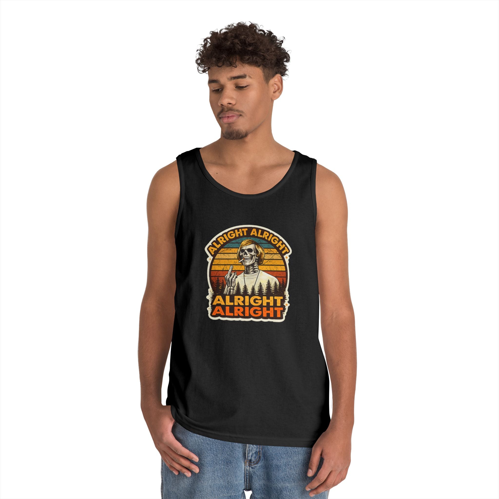 Tank Top — Retro Skull 'Alright Alright Alright' Vintage Sunset Graphic