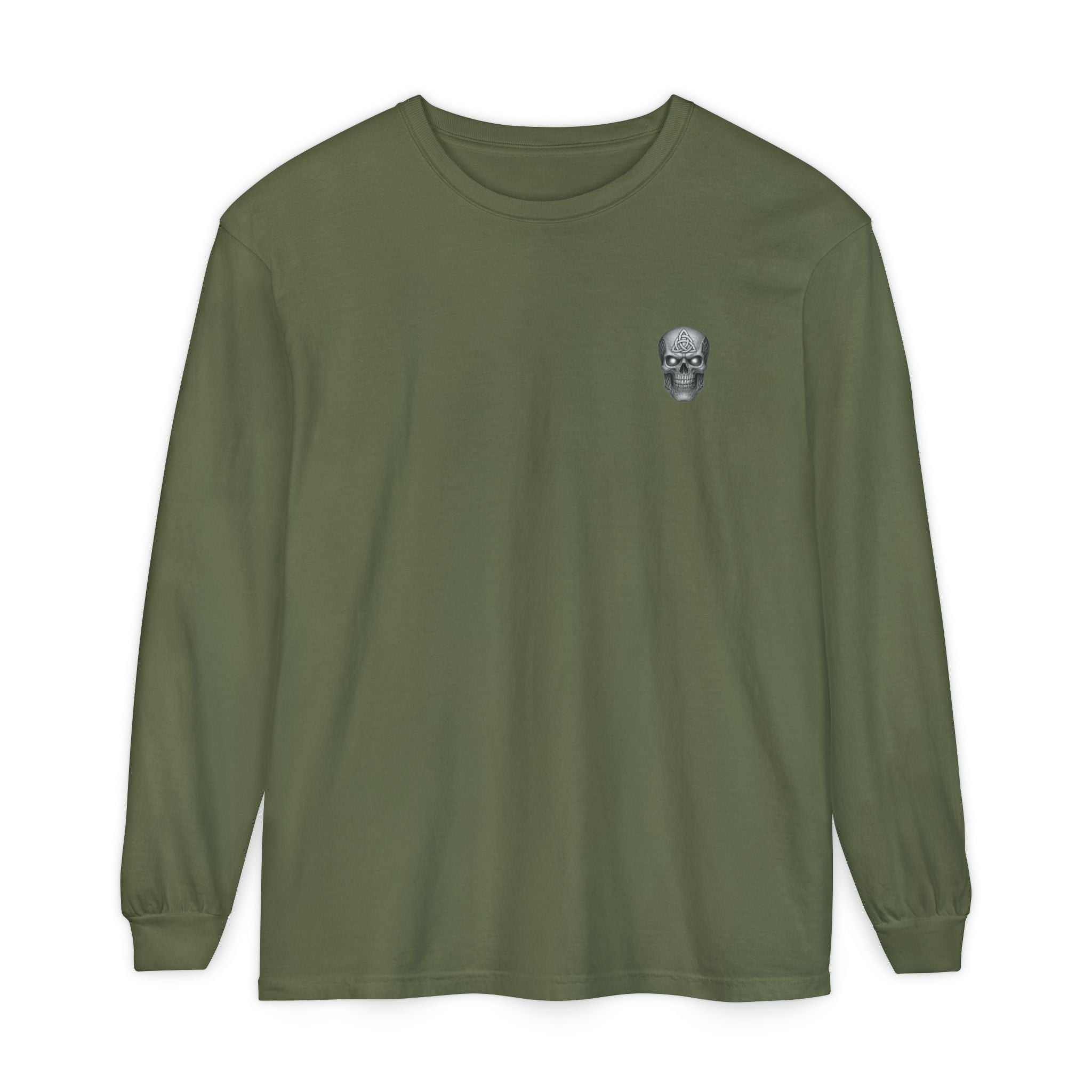 Unisex long sleeve t-shirt with "The World Bends I Don’t" design, garment-dyed 100% cotton, durable and soft fabric.