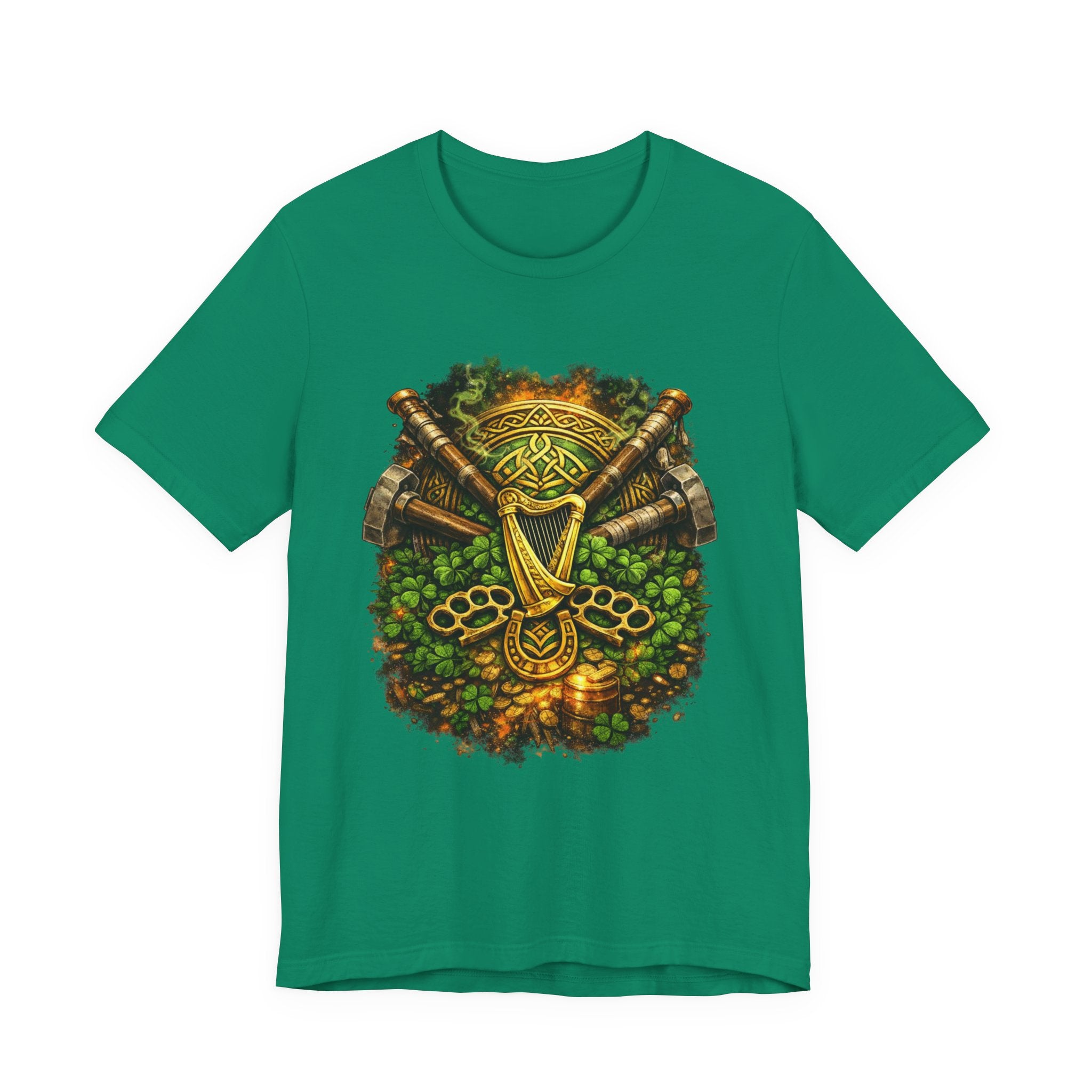 Celtic Harp & Axes T-Shirt — Irish Viking Shamrock Design