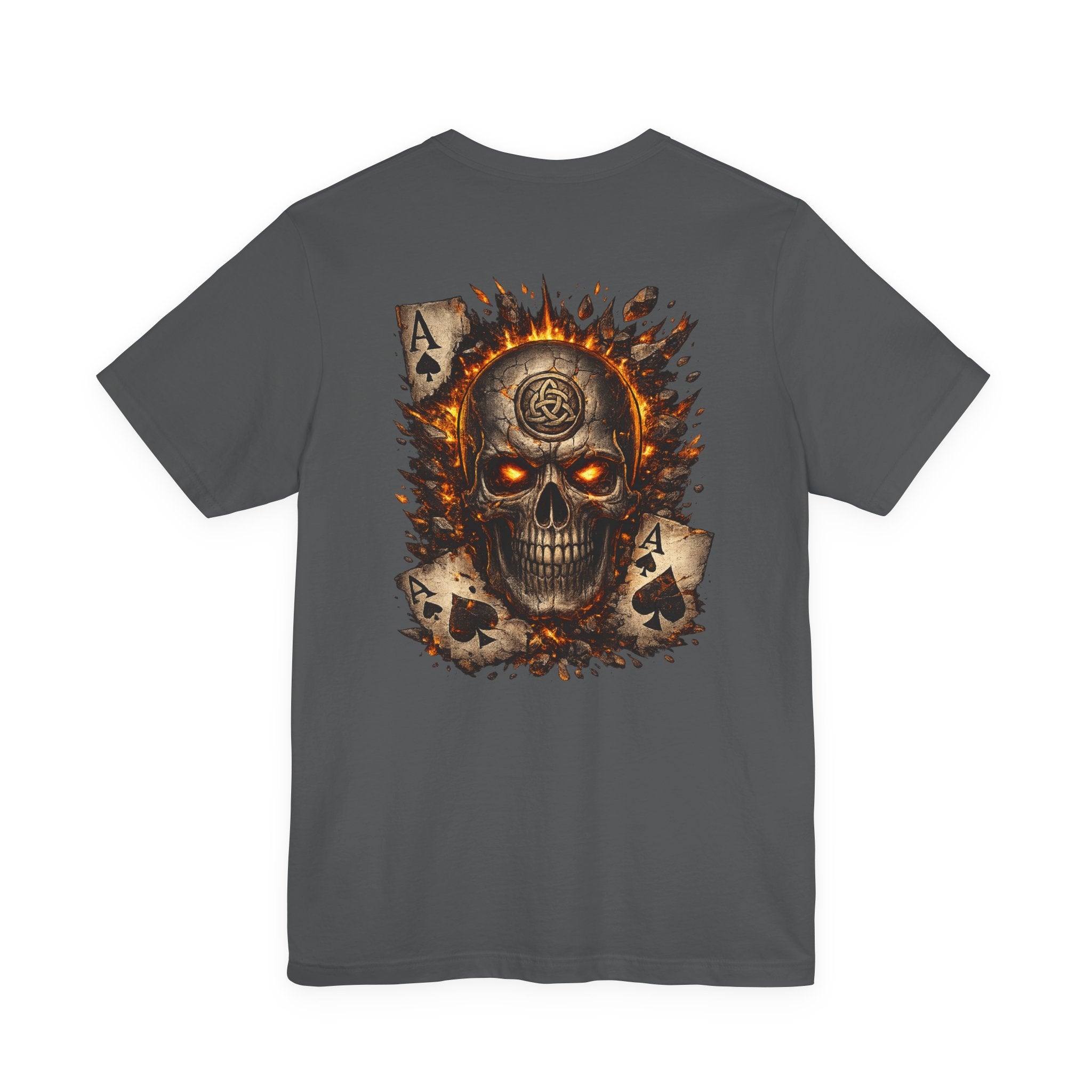 Skull & Flaming Cards Graphic Tee — Poker Skull Short Sleeve T-Shirt