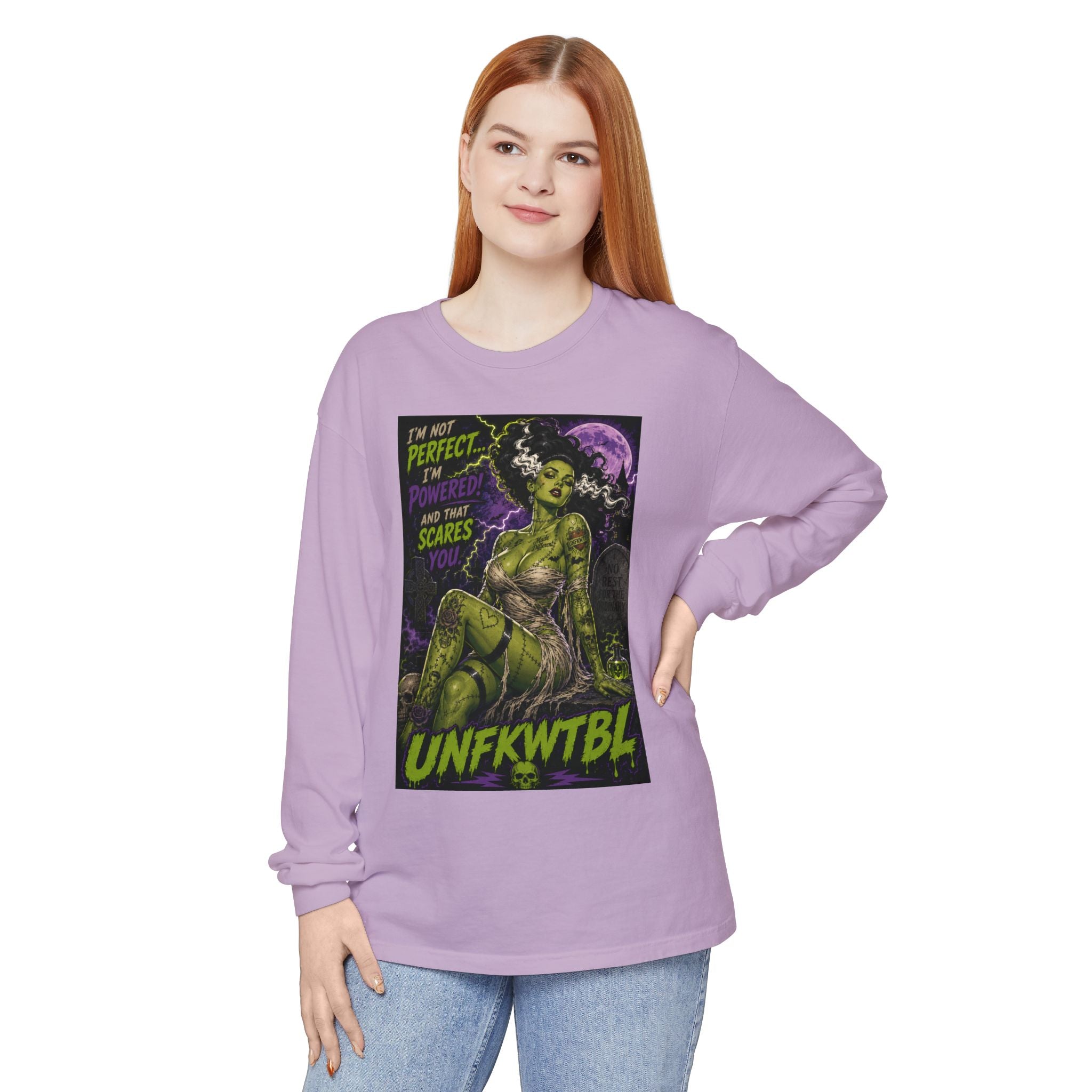 Monster Pin-Up Long Sleeve Tee — “I’m Not Perfect, I’m Powerful (UNFKWTBL)”