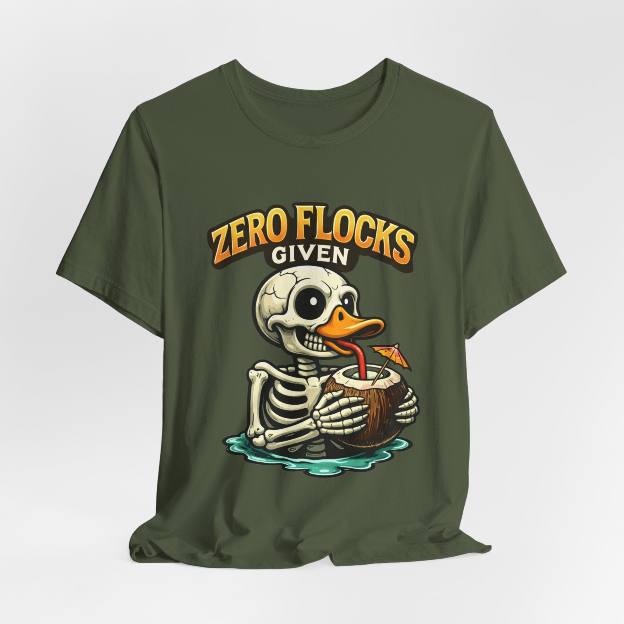 T‑Shirt — "Zero Flocks Given" Skeleton Duck Graphic Tee