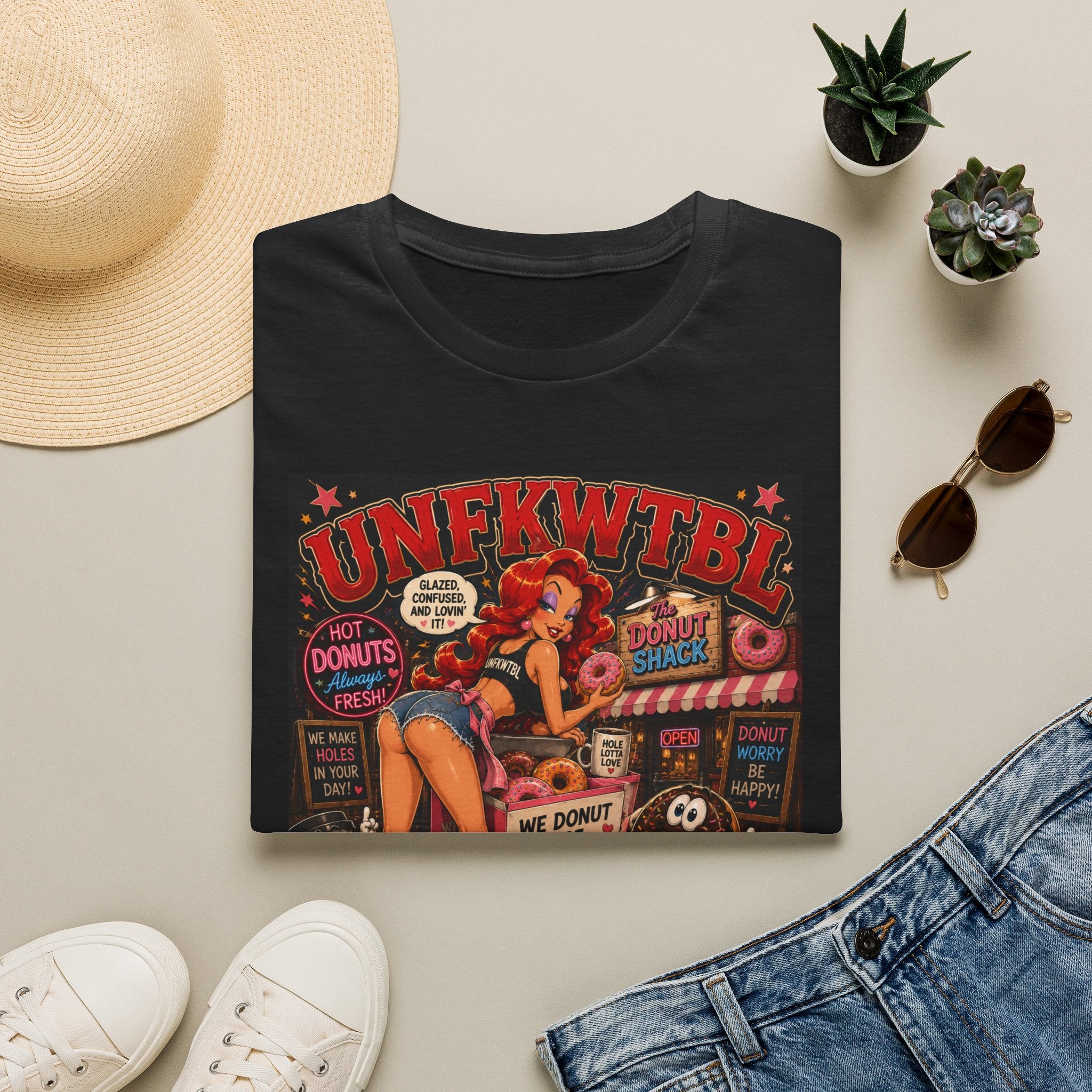 Retro Donut Shop Pinup T-Shirt — 'UNFKWTBL' Vintage Diner Graphic Tee
