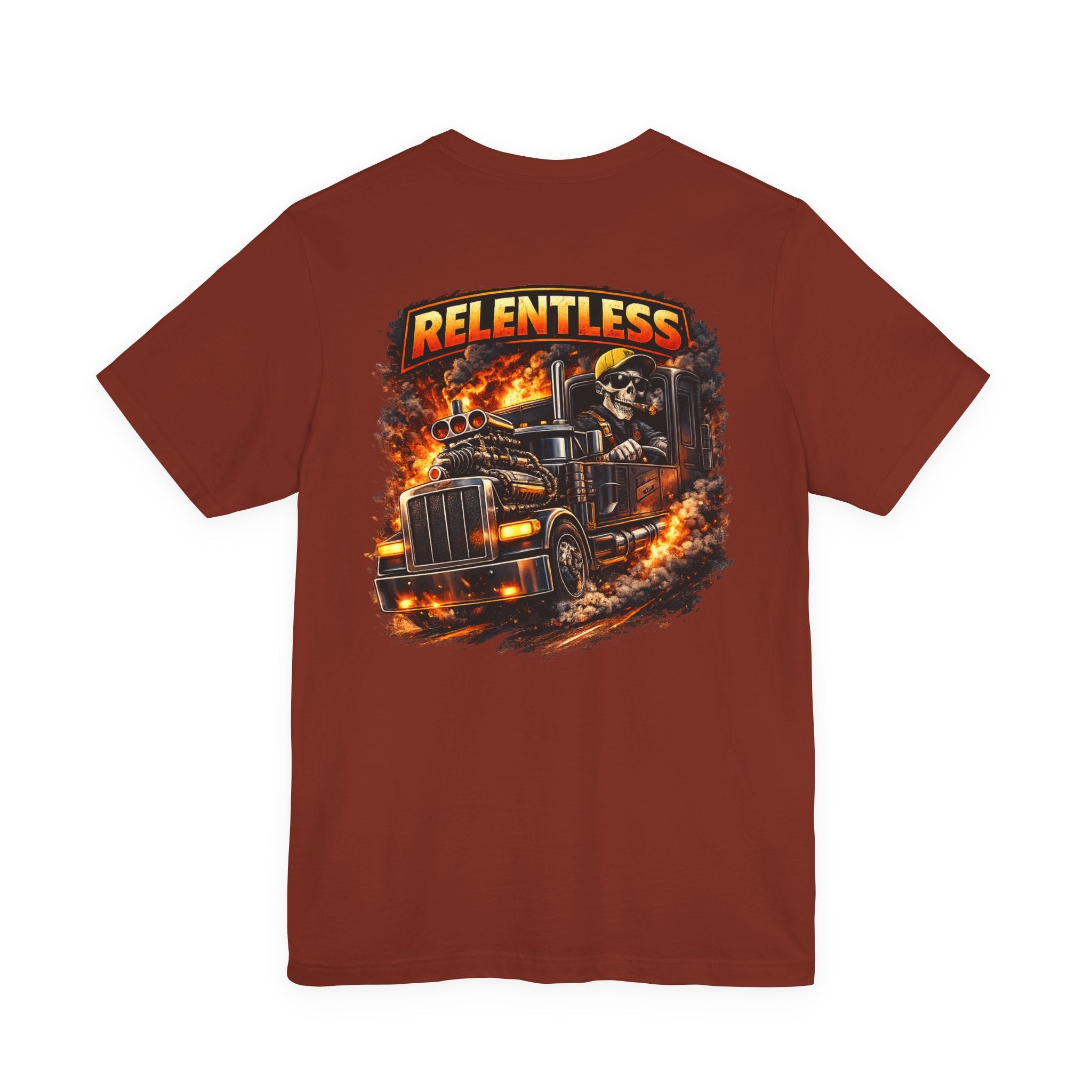 Relentless Big Rig Graphic Tee — Trucker Skull Flame Shirt