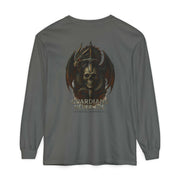 Grey long sleeve Guardian Skull Dragon Sword Tee with skull, dragon, and sword graphic and "Guardians Never Die" text