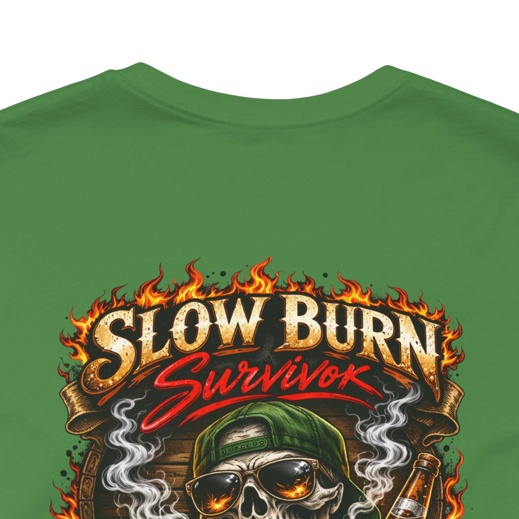 Slow Burn Survivor T-Shirt — Vintage Skull Motorcycle Flame Tee