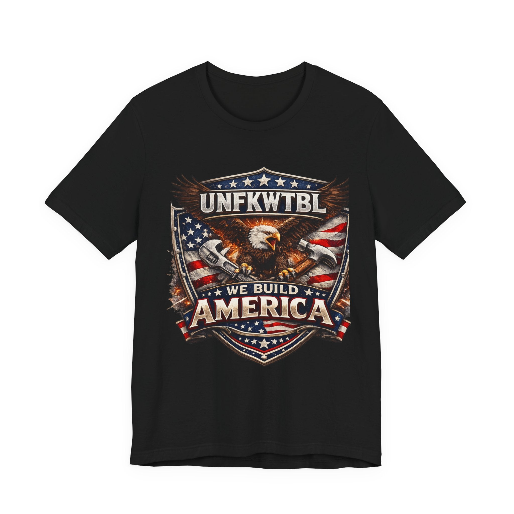 We Build America T-Shirt — Patriotic Eagle Flag Graphic Tee (UNFKWTBL)