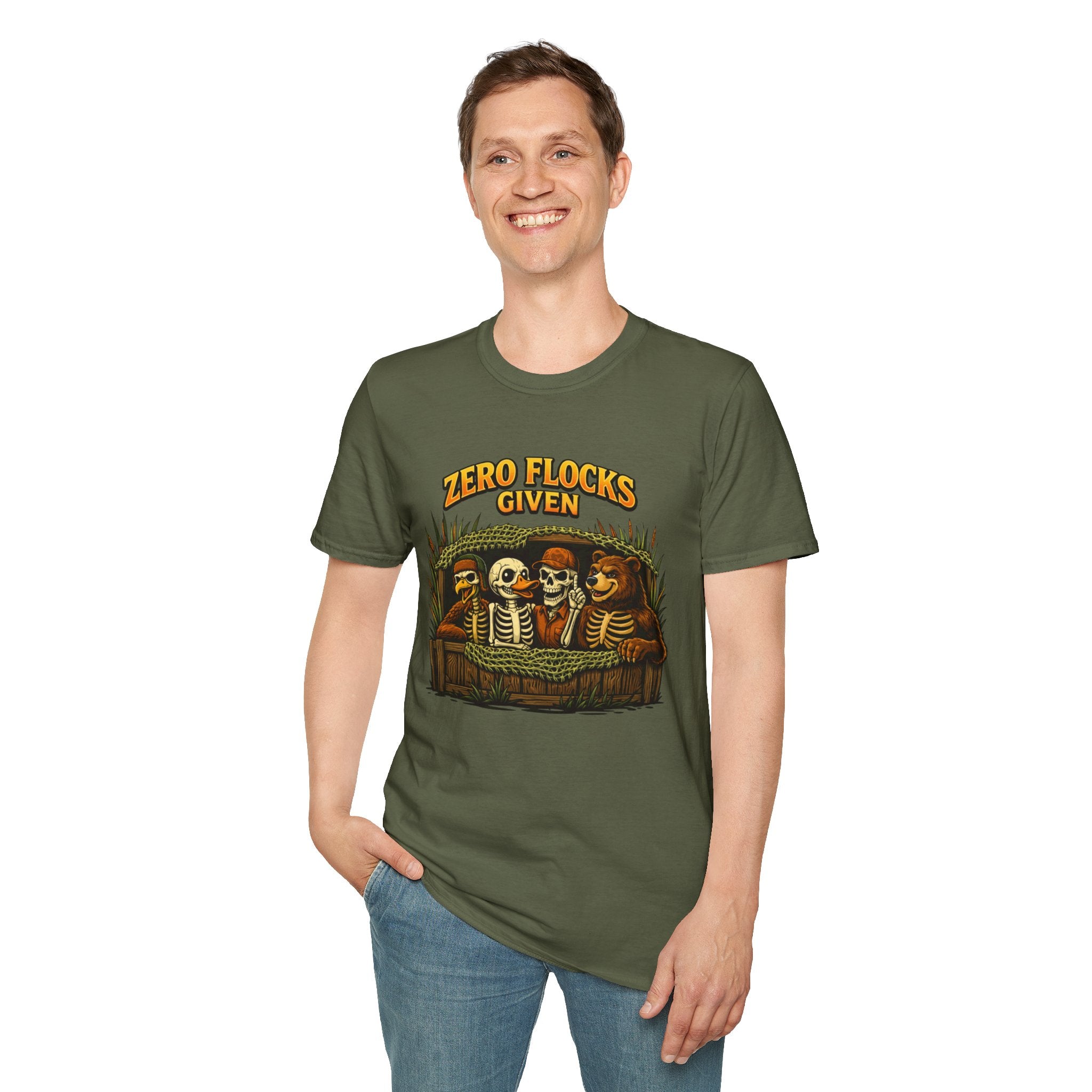 Halloween Skeletons T-Shirt - "Zero Flocks Given" Funny Spooky Tee