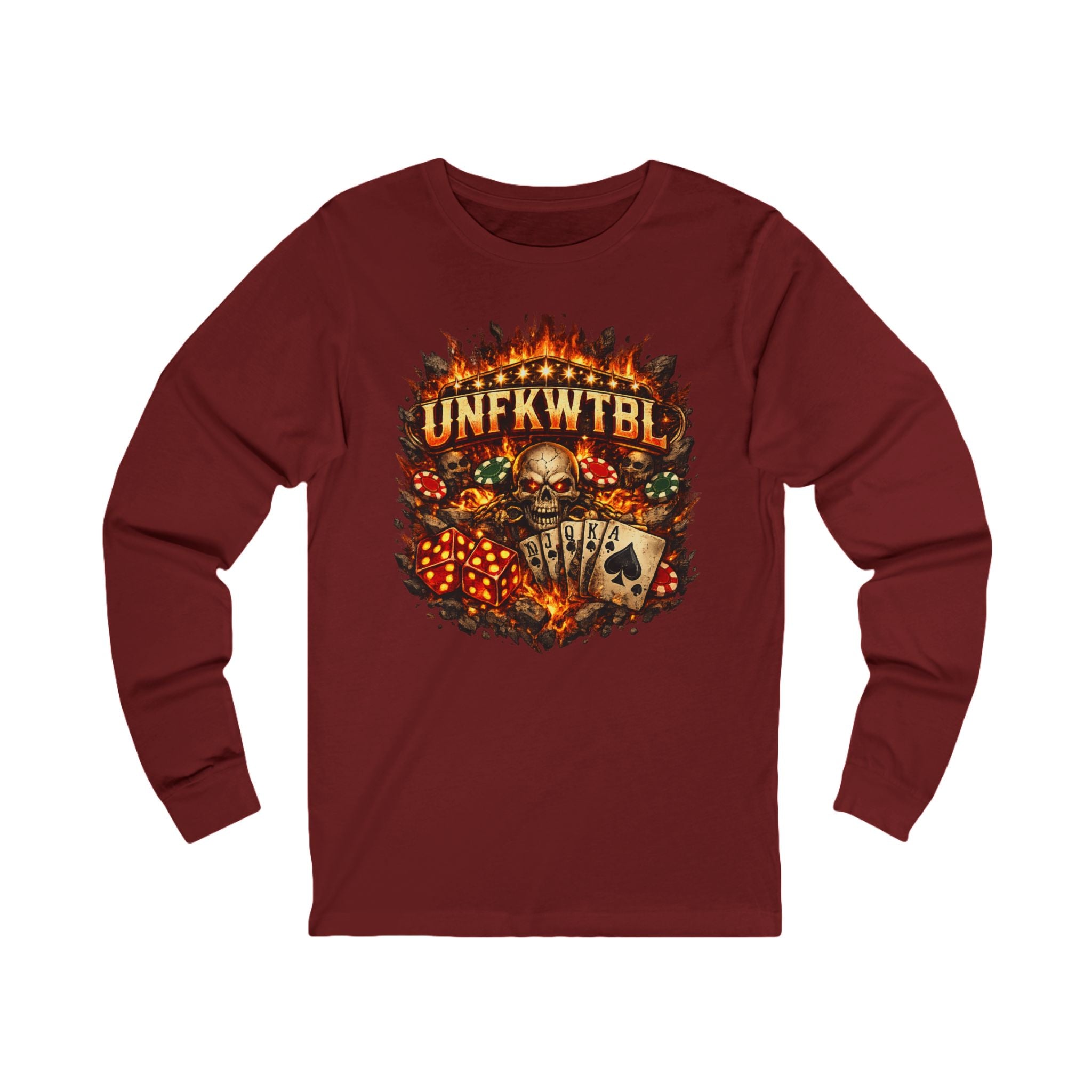 Skull Poker Flames Long Sleeve Tee – UNFKWTBL Graphic