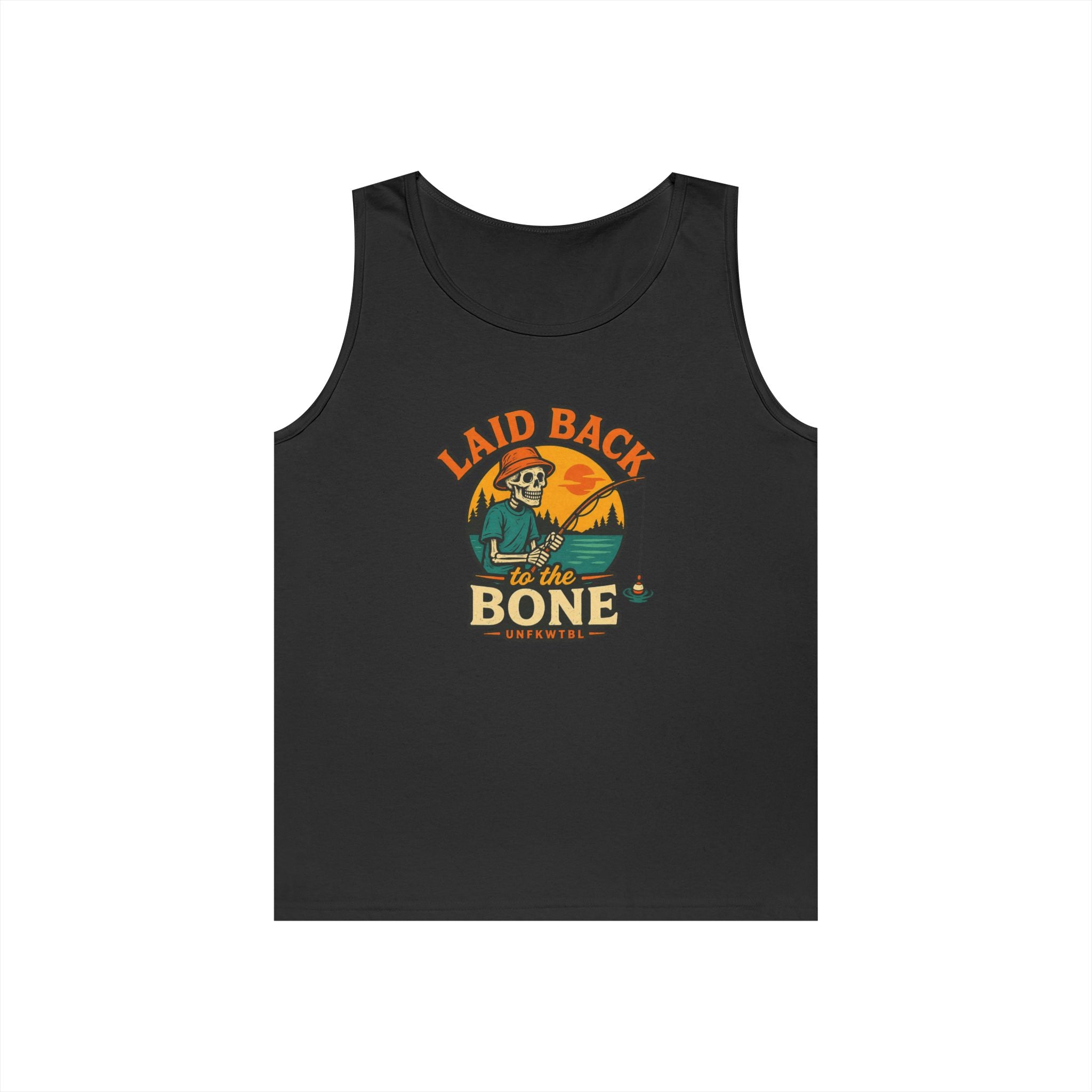 Laid Back to the Bone Tank Top — Retro Skull & Sunset Summer Graphic