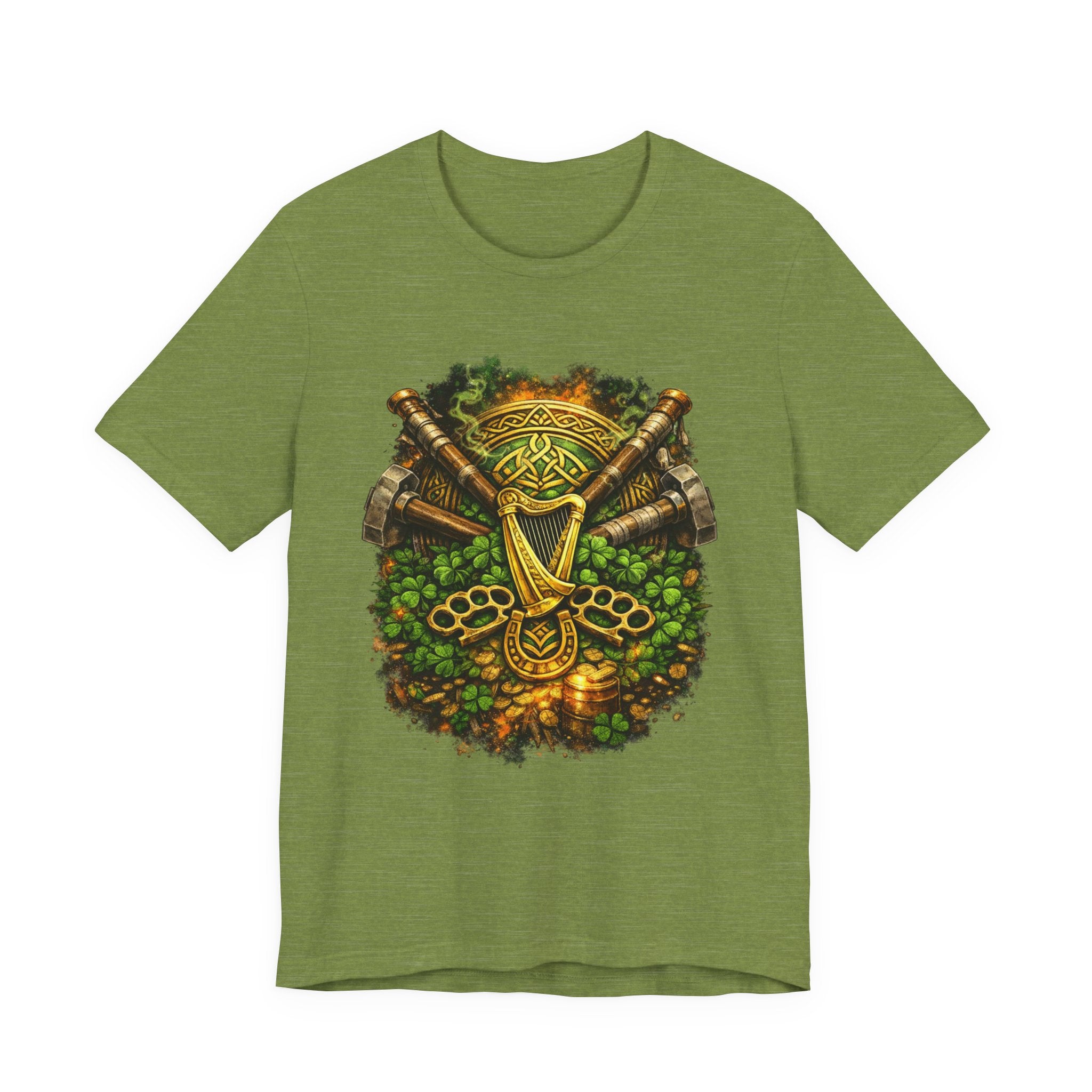 Celtic Harp & Axes T-Shirt — Irish Viking Shamrock Design