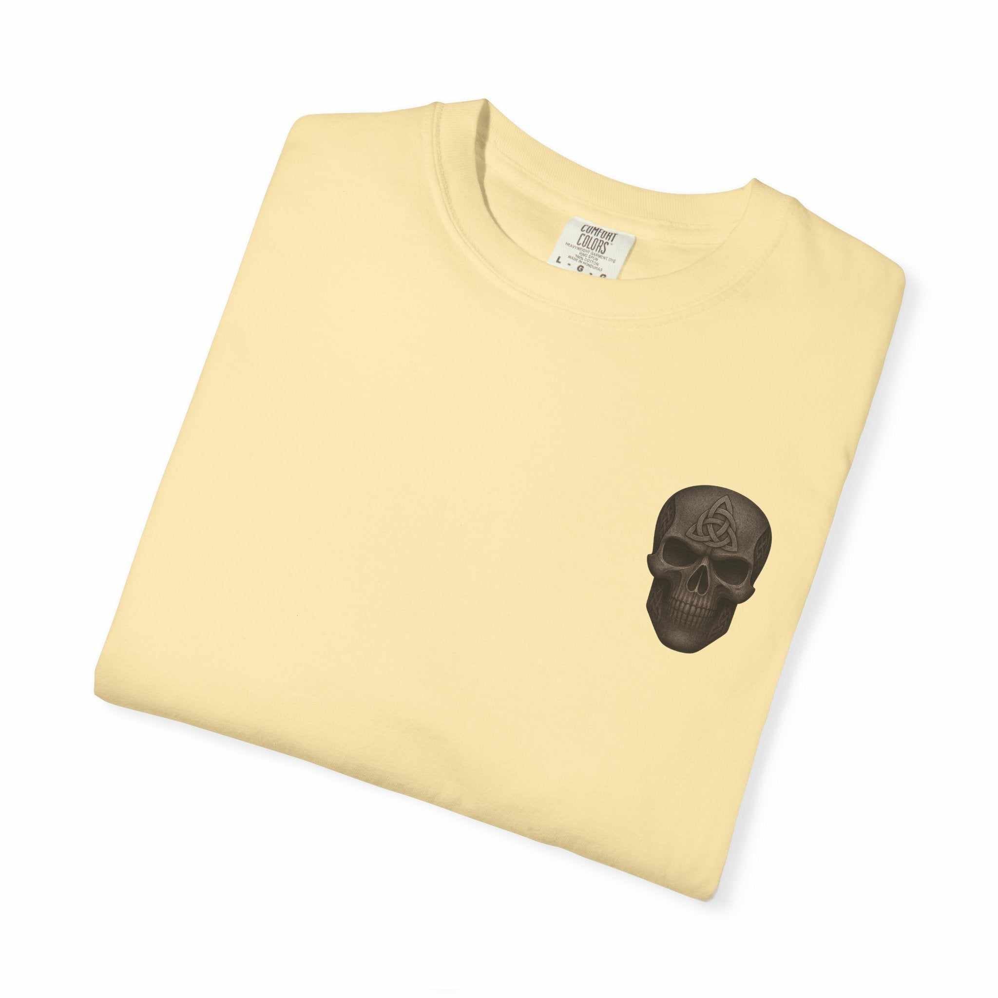Unisex Spooky Pumpkin Punch T-Shirt with black skull graphic, vintage Halloween tee in soft cream cotton, fall festival attire