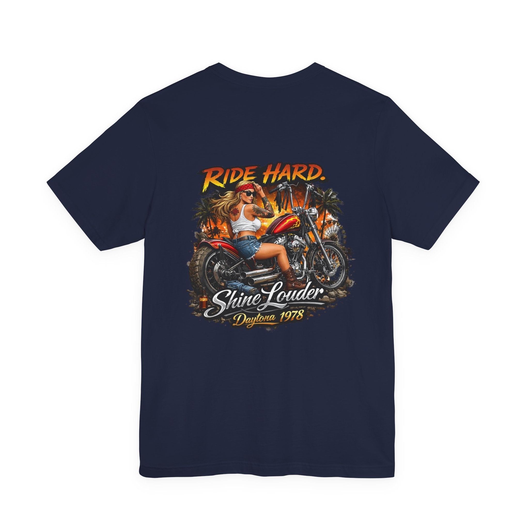 Ride Hard Motorcycle Tee — "Ride Hard, Shine Louder" Biker Graphic T-Shirt