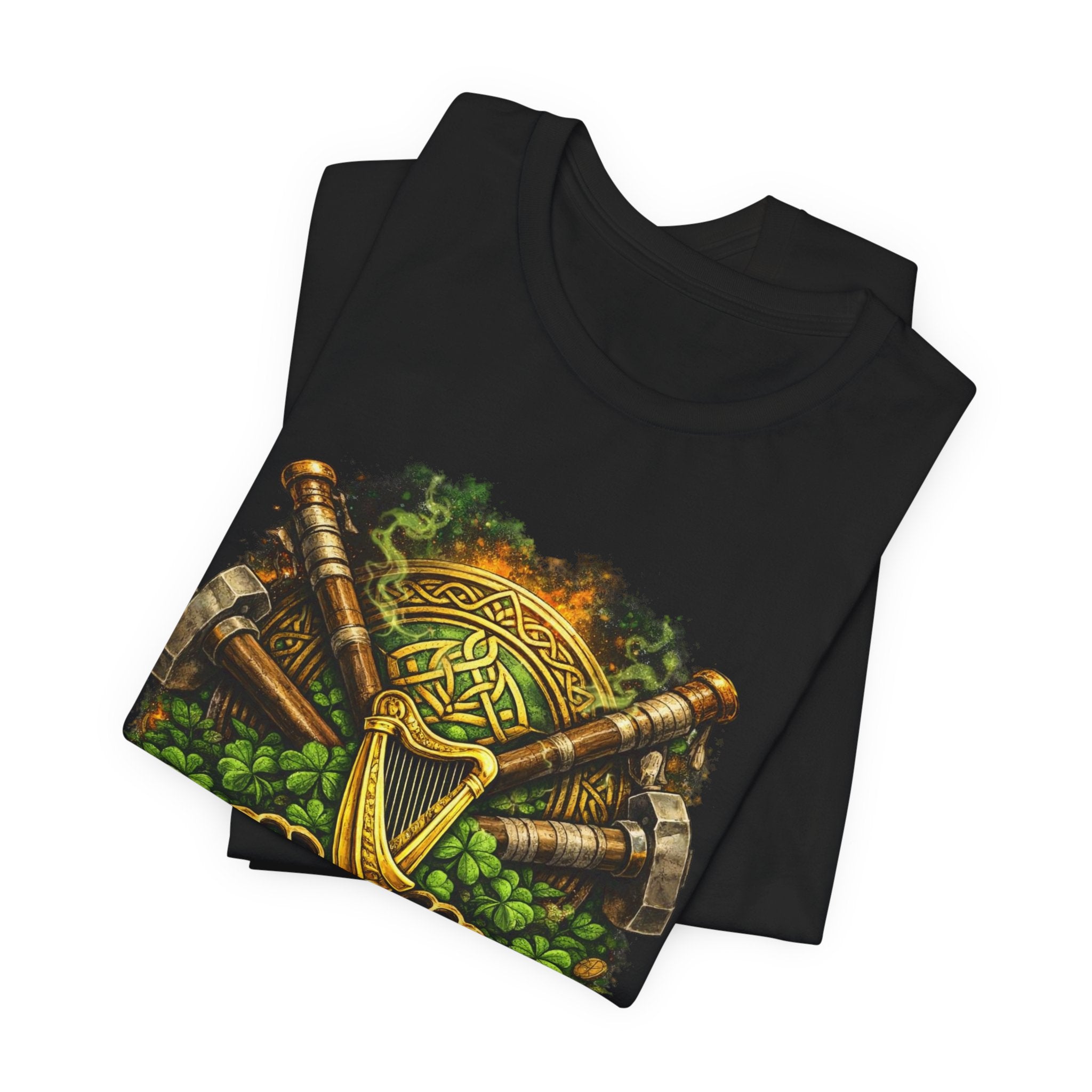 Celtic Harp & Axes T-Shirt — Irish Viking Shamrock Design