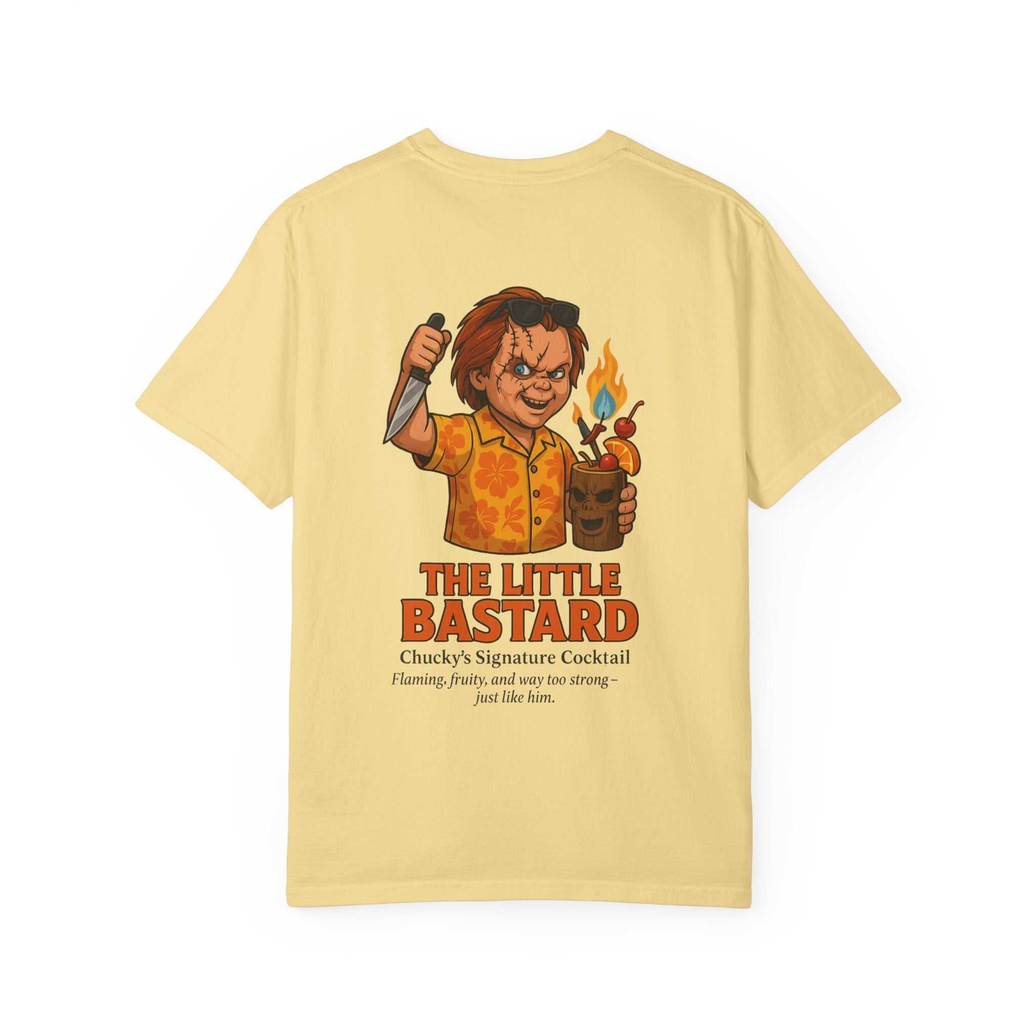 Chucky Cocktail T-shirt with horror character graphic on unisex black tee in multiple sizes S to 4XL