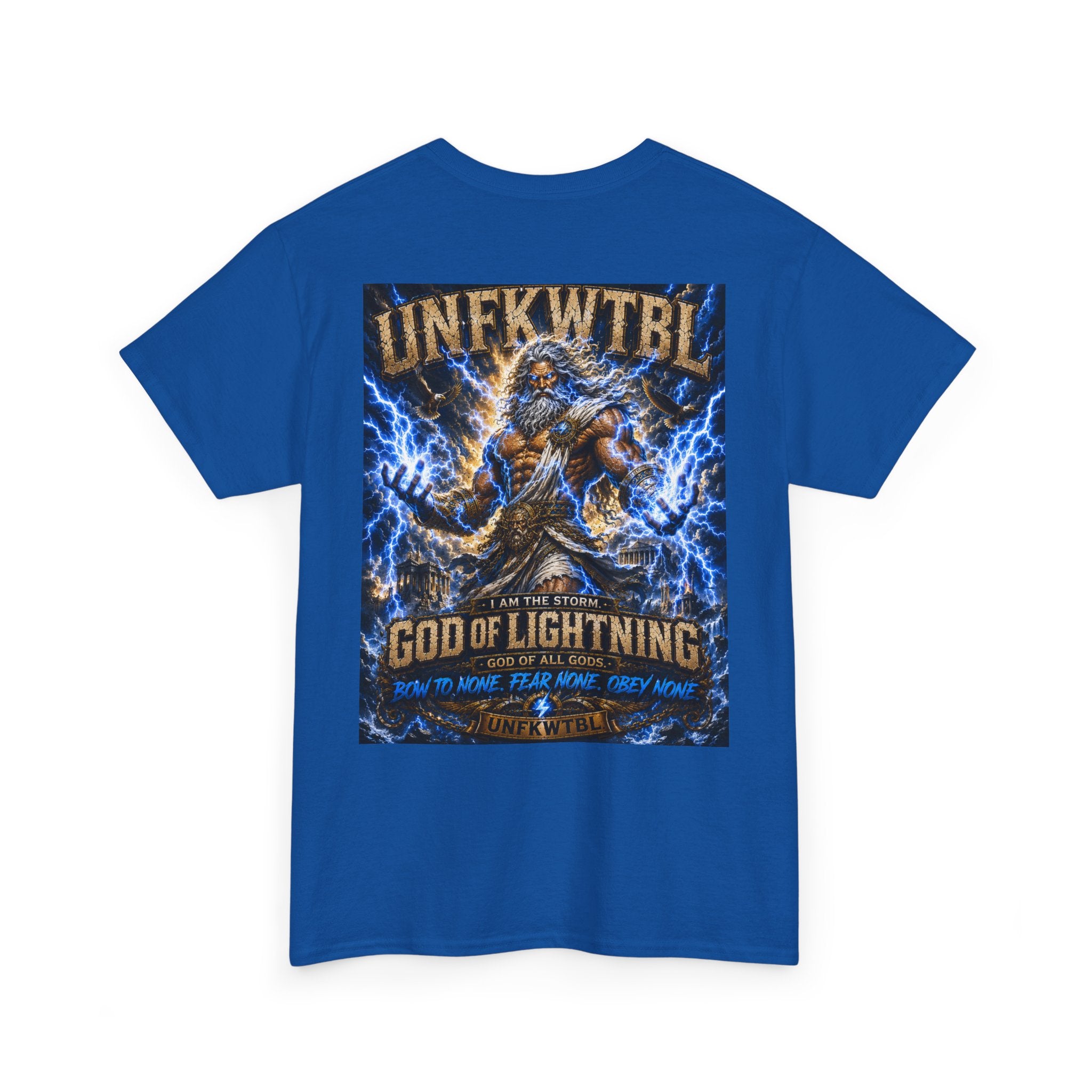 God of Lightning Graphic Tee — "UNFKWTBL" Mythic Thunderback T‑Shirt