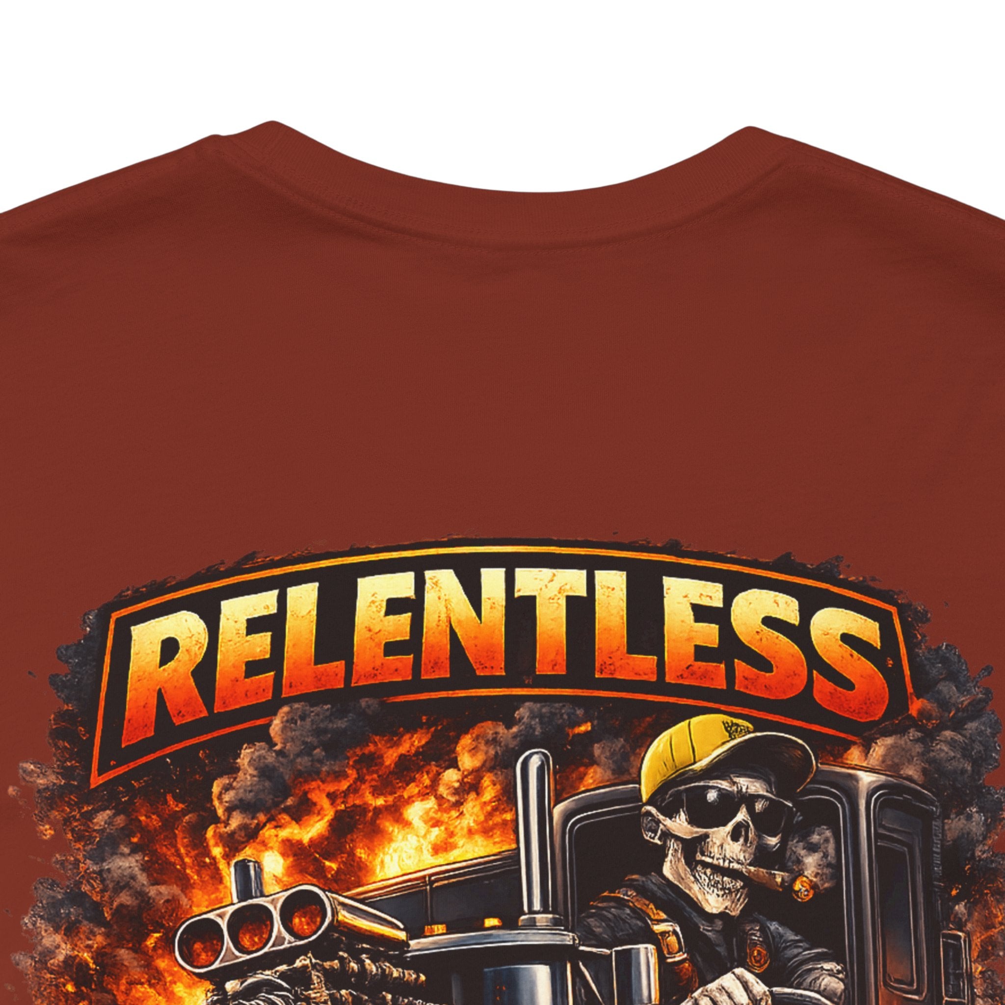 Relentless Big Rig Graphic Tee — Trucker Skull Flame Shirt