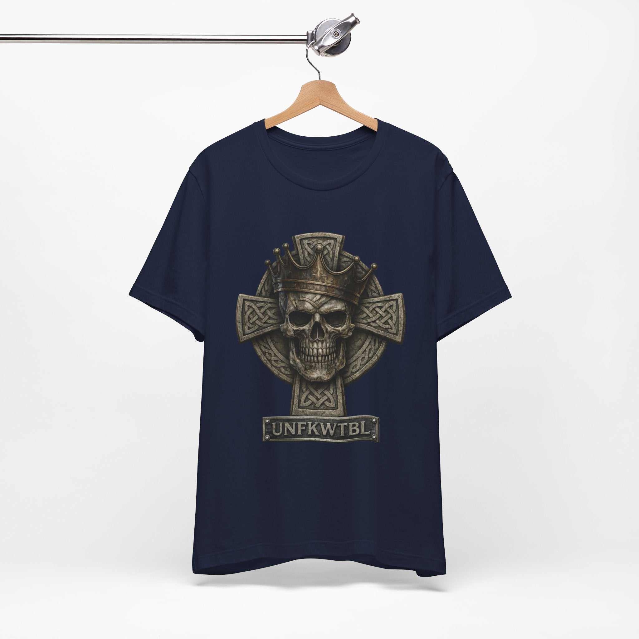 Skull & Celtic Cross Tee — 'UNFKWTBL' Gothic Biker Shirt