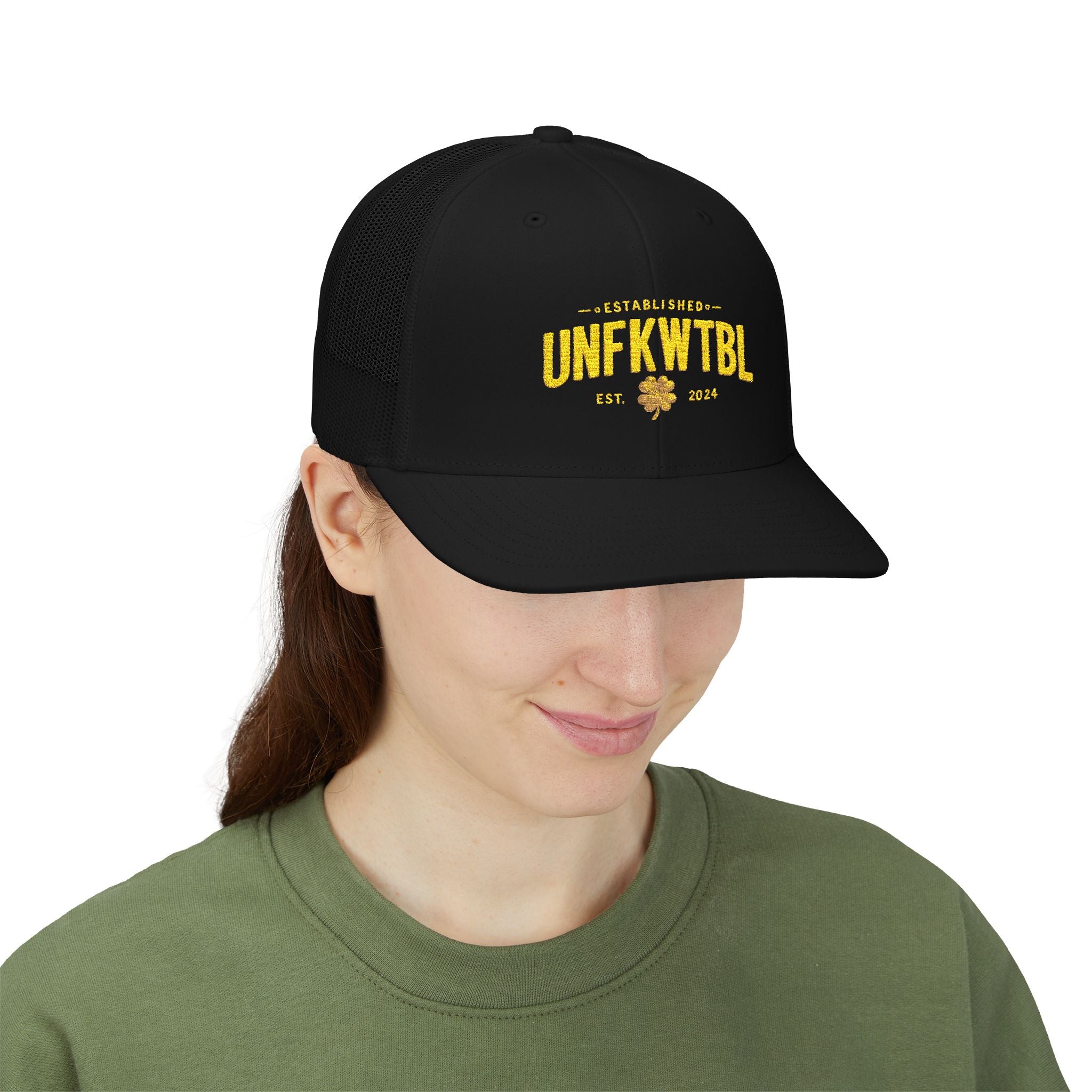 Unfkwtbl Trucker Cap – Vintage Yellow Logo Snapback Mesh Hat