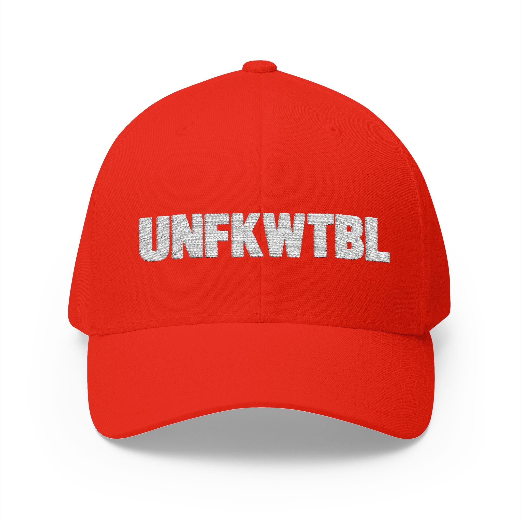 Embroidered 'UNFKWTBL' Closed-Back Structured Cap — Bold Distressed Logo Dad Hat