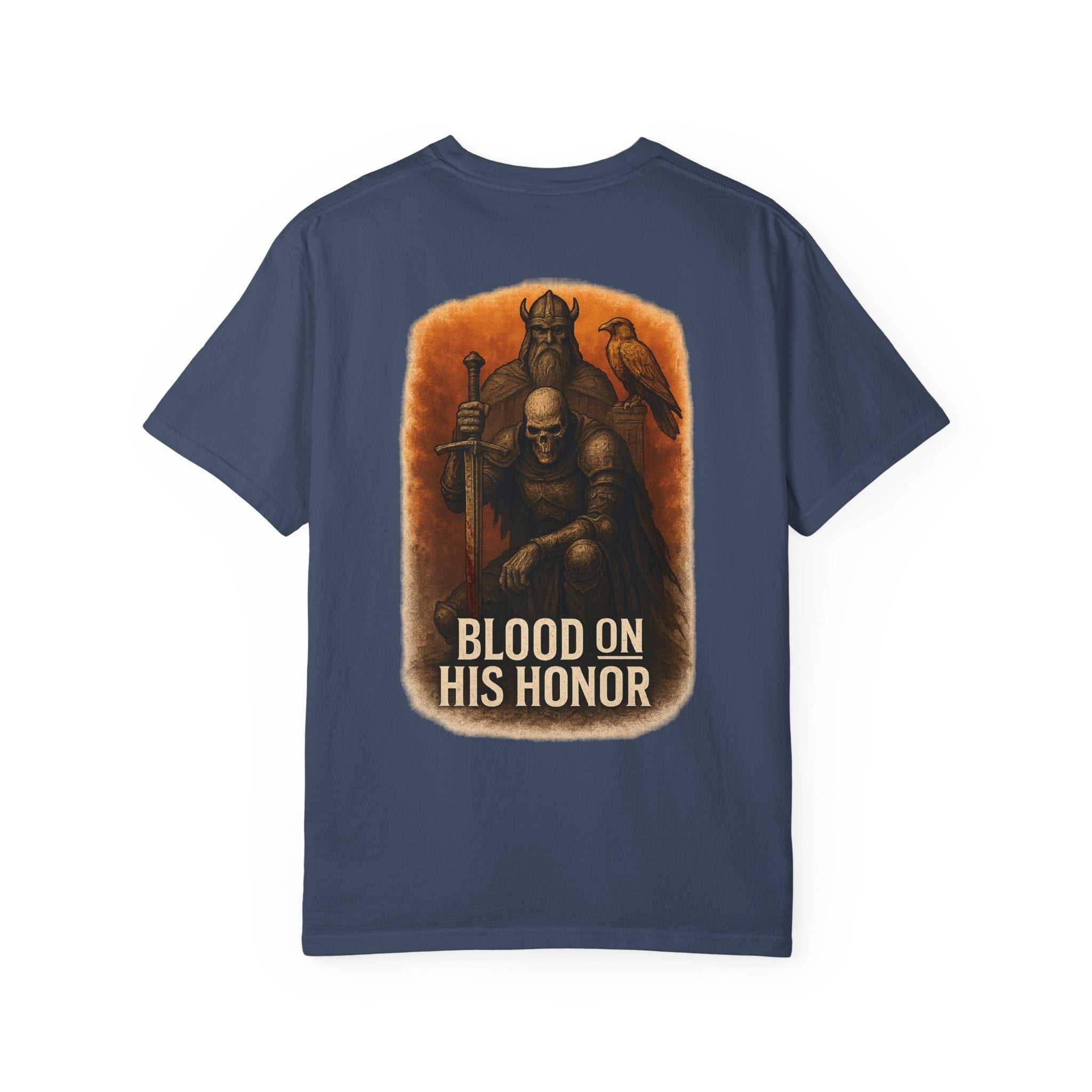 Blood On His Honor bold unisex garment-dyed T-shirt with blood design, gothic and horror style