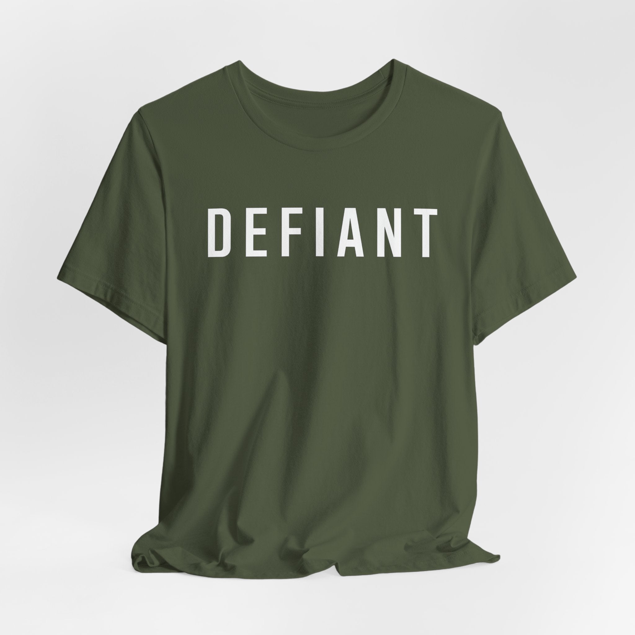 Defiant Graphic Tee — Minimal Bold Text T‑Shirt for Rebels & Statement Makers