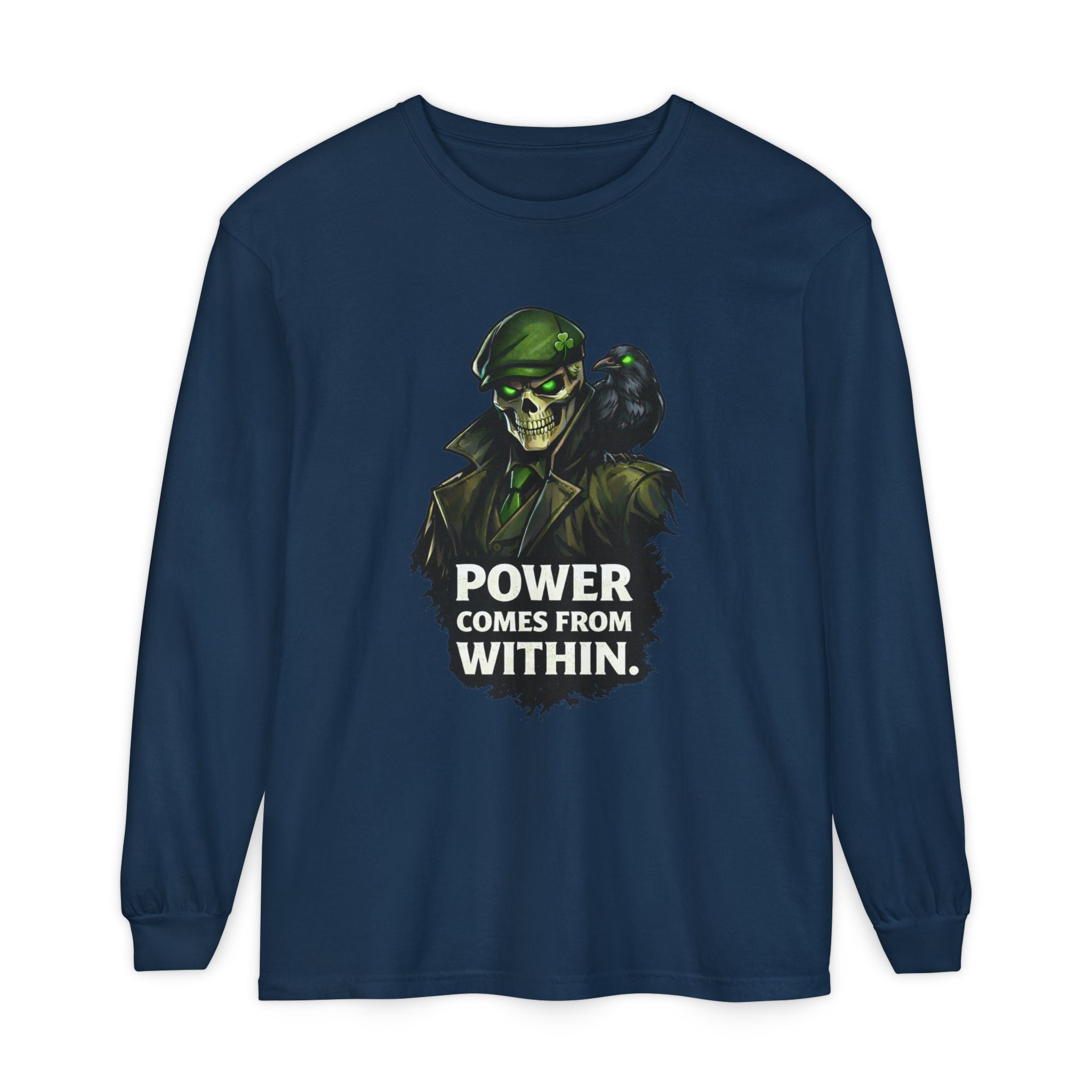 Long Sleeve T-Shirt — 'Power Comes From Within' Skull Soldier Graphic