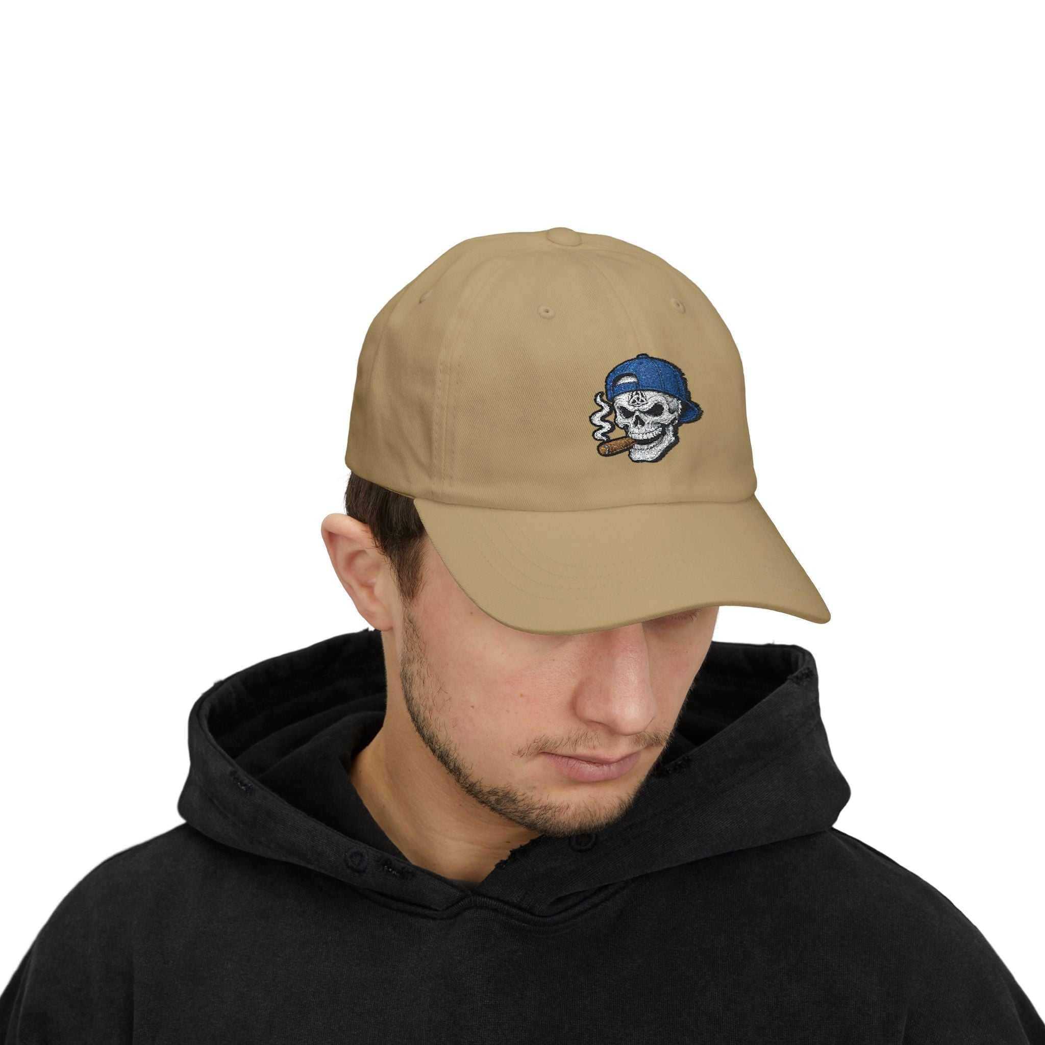 Skull With Cigar Dad Cap — Retro Embroidered Baseball Hat