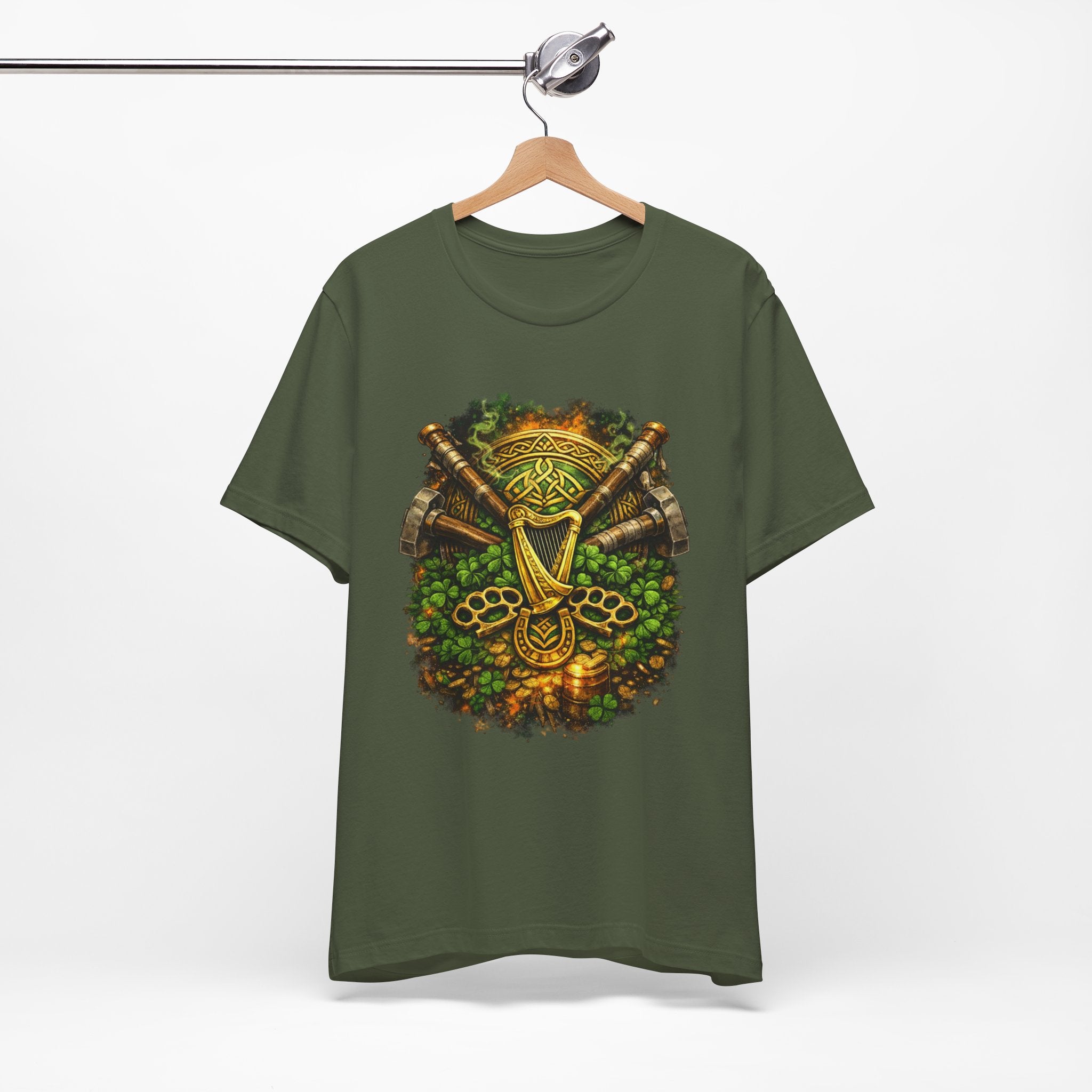 Celtic Harp & Axes T-Shirt — Irish Viking Shamrock Design
