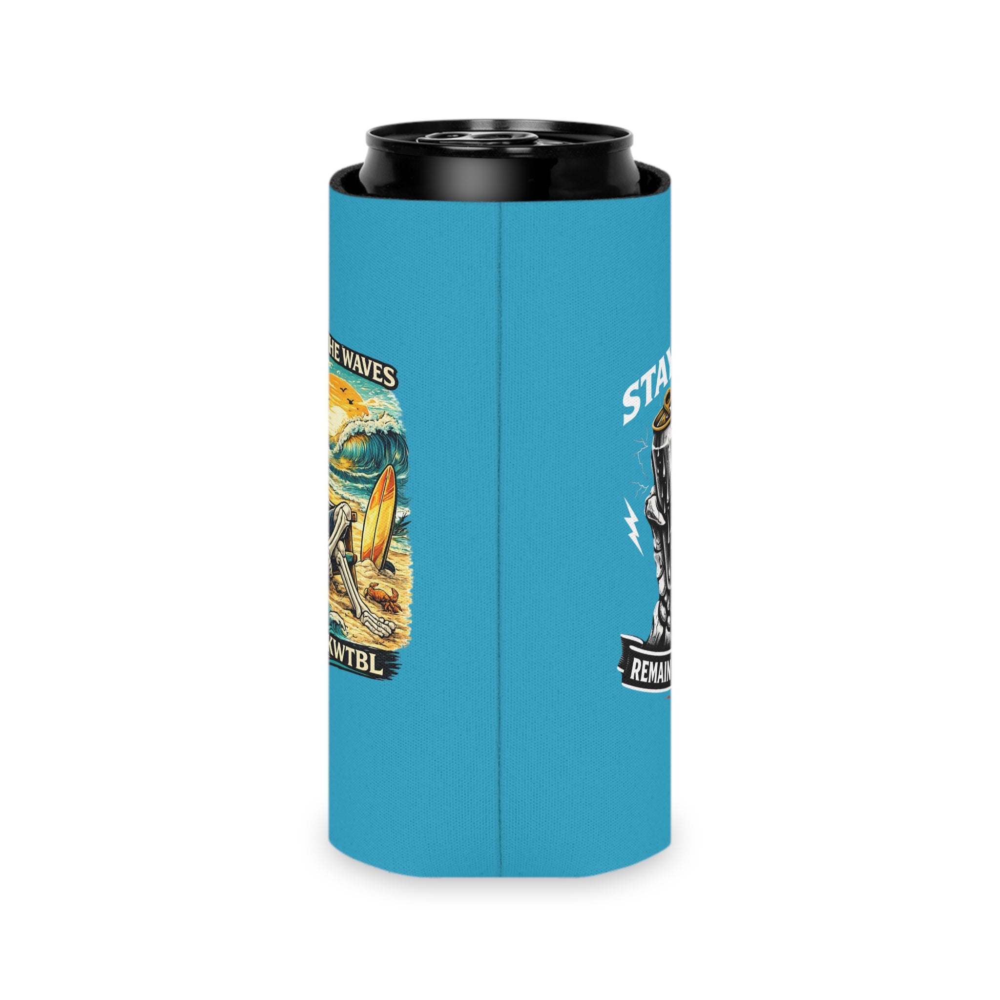 Can Cooler — 'Stay Cold / Check Out the Waves' Surf Skeleton Drink Koozie